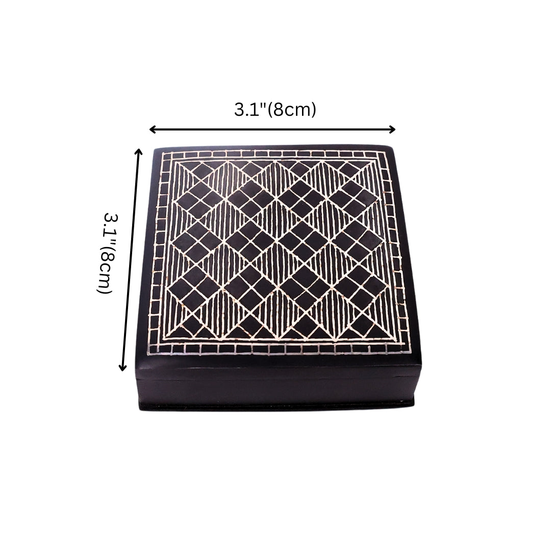 Black Multiutility Box - Bidri Art - Silver Inlay Work 