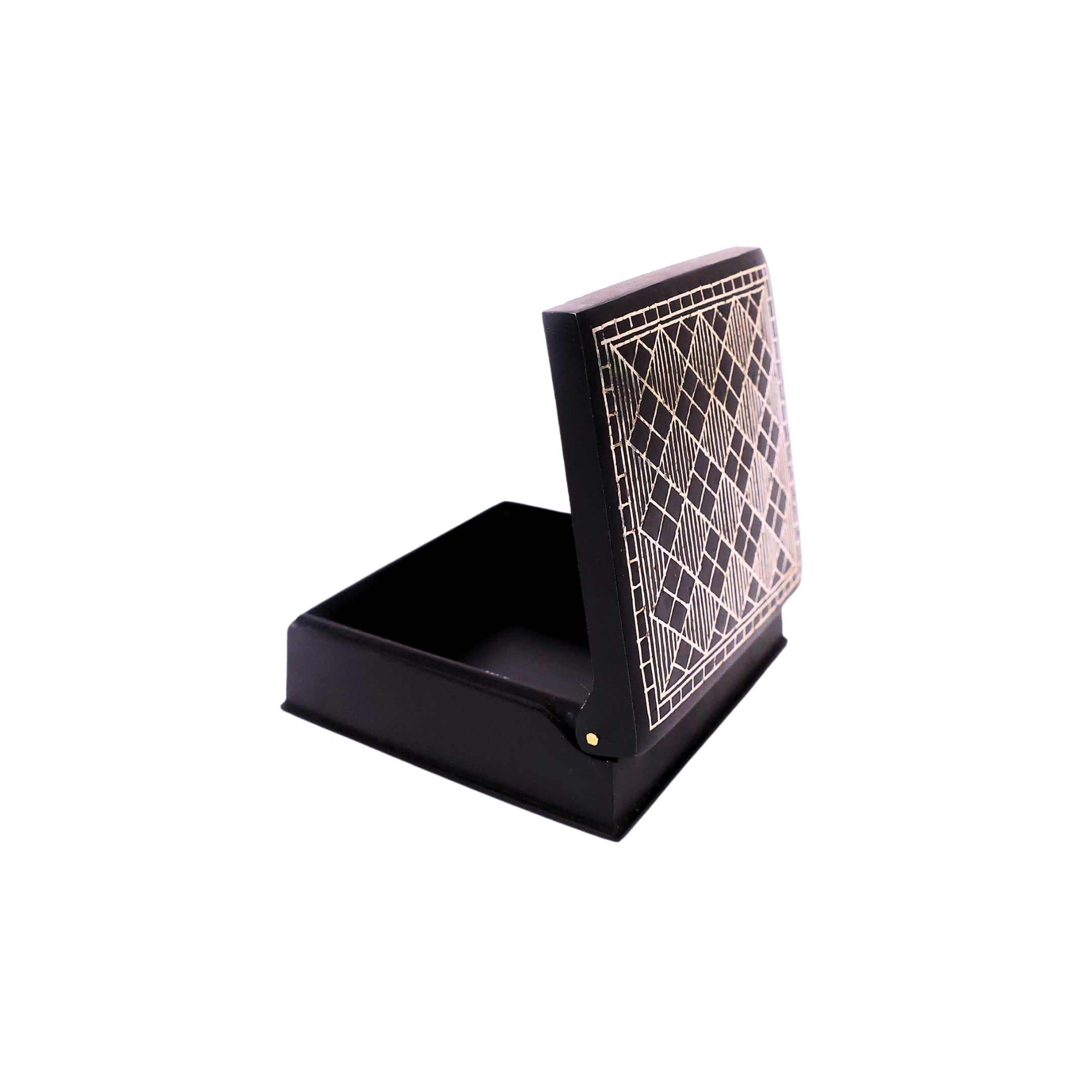 Black Multiutility Box - Bidri Art - Silver Inlay Work 
