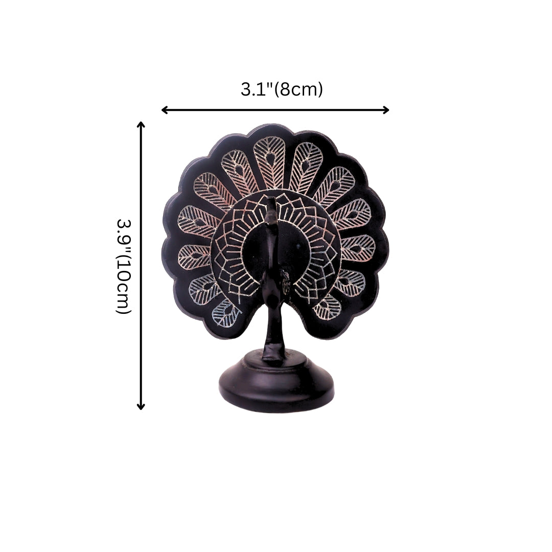 Black Peacock Showpiece - Bidri Art - Silver Inlay Work