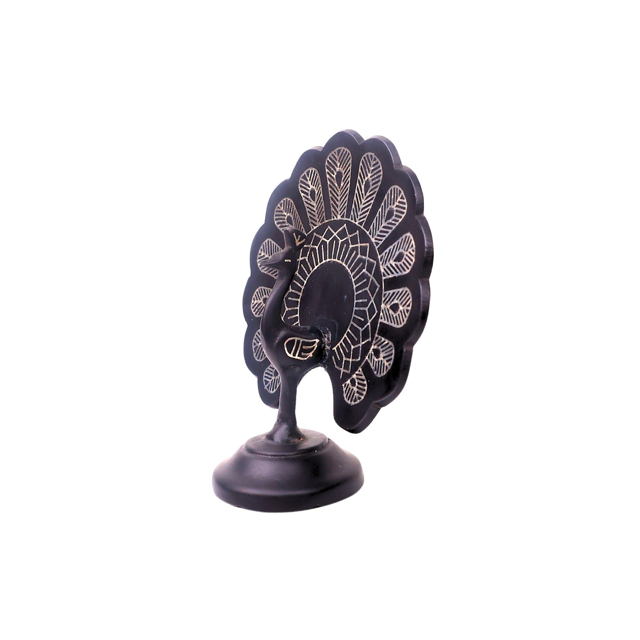 Black Peacock Showpiece - Bidri Art - Silver Inlay Work 