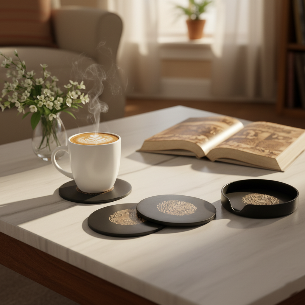 Black Tea Coasters - Bidri Art - Copper Inlay Work