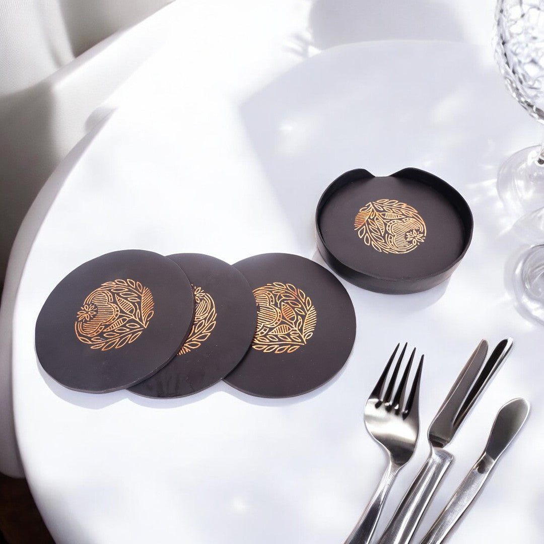 Black Tea Coasters - Bidri Art - Copper Inlay Work 