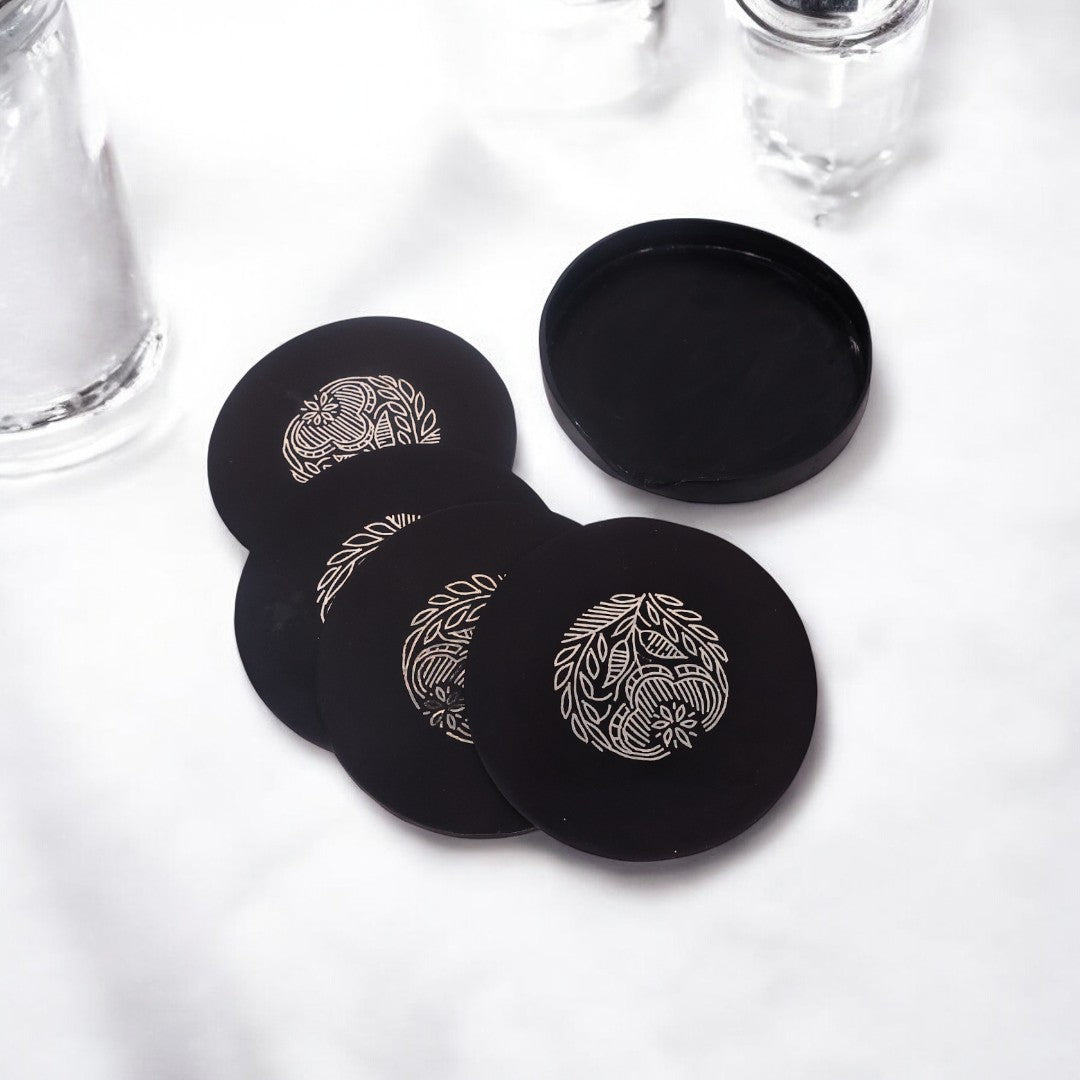 Black Tea Coasters - Bidri Art - Copper Inlay Work 