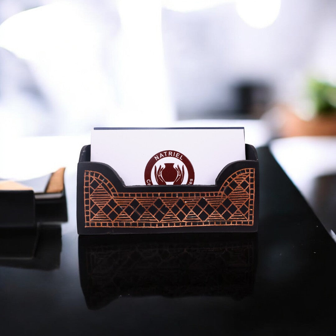 Black Visiting Card Holder - Bidri Art - Copper Inlay Work 