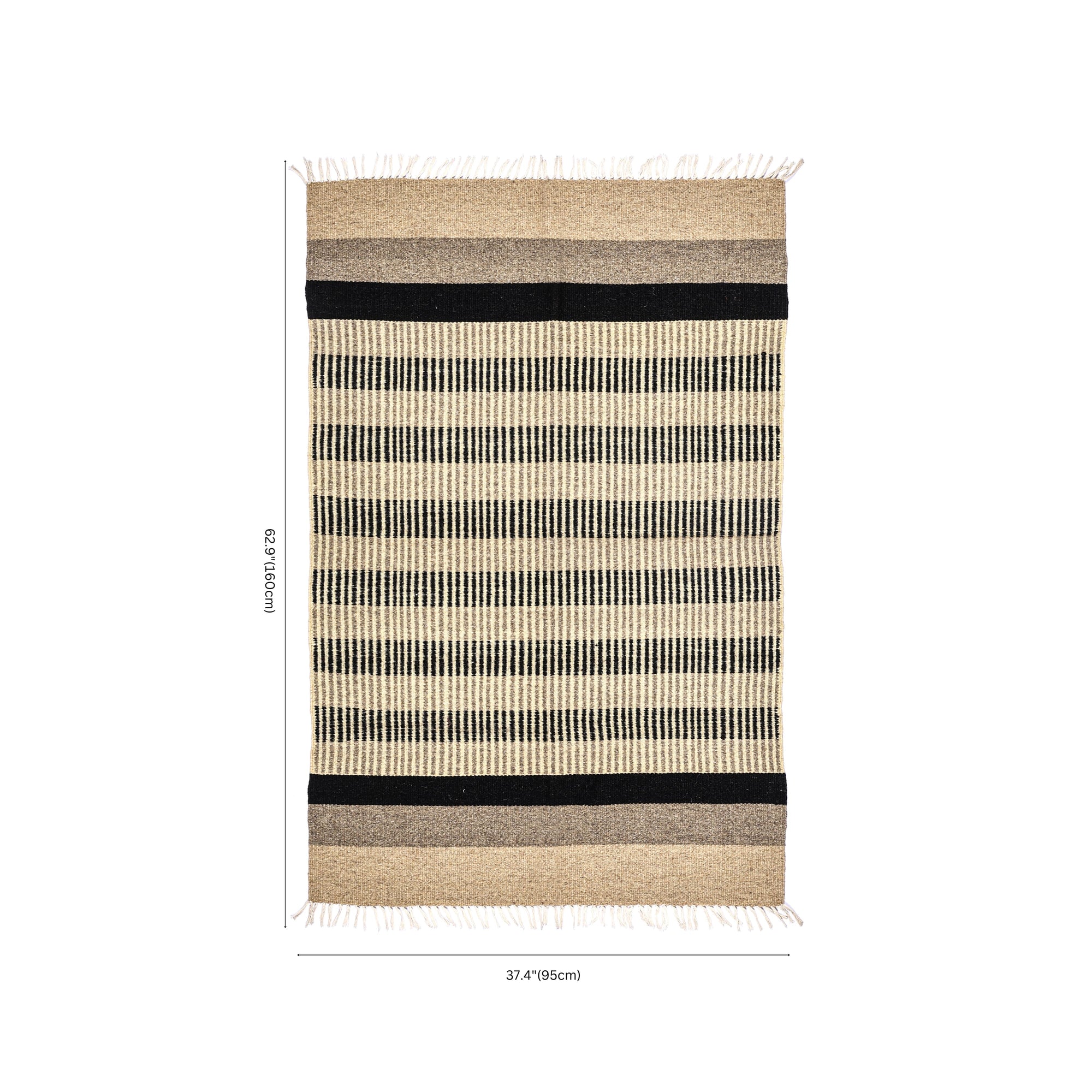 Handwoven Black and Beige Stripe Pattern Rug – Jawaja Wool Durrie – Natriel