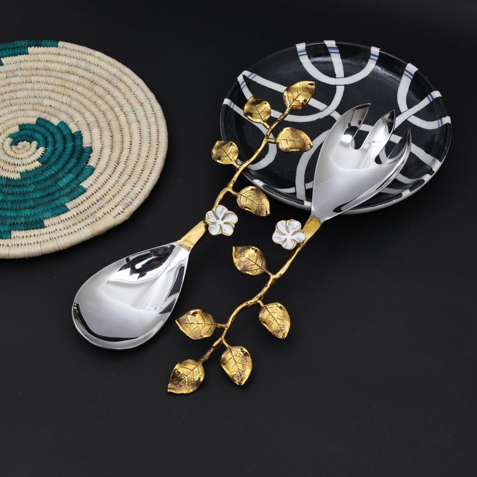Blossom vines embellished Serving spoon set (Set of 2)