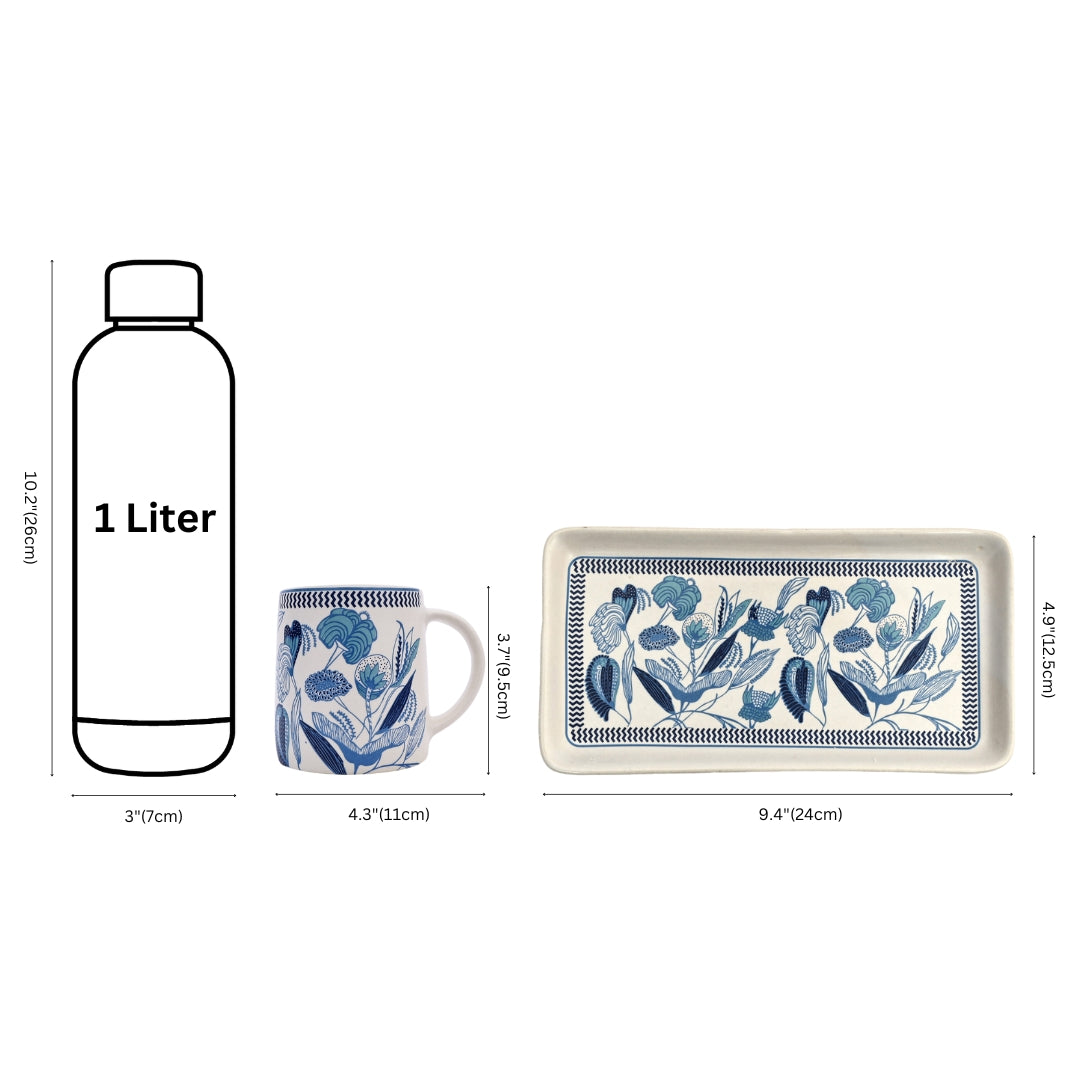 Blue Ceramic Cup set with a tray