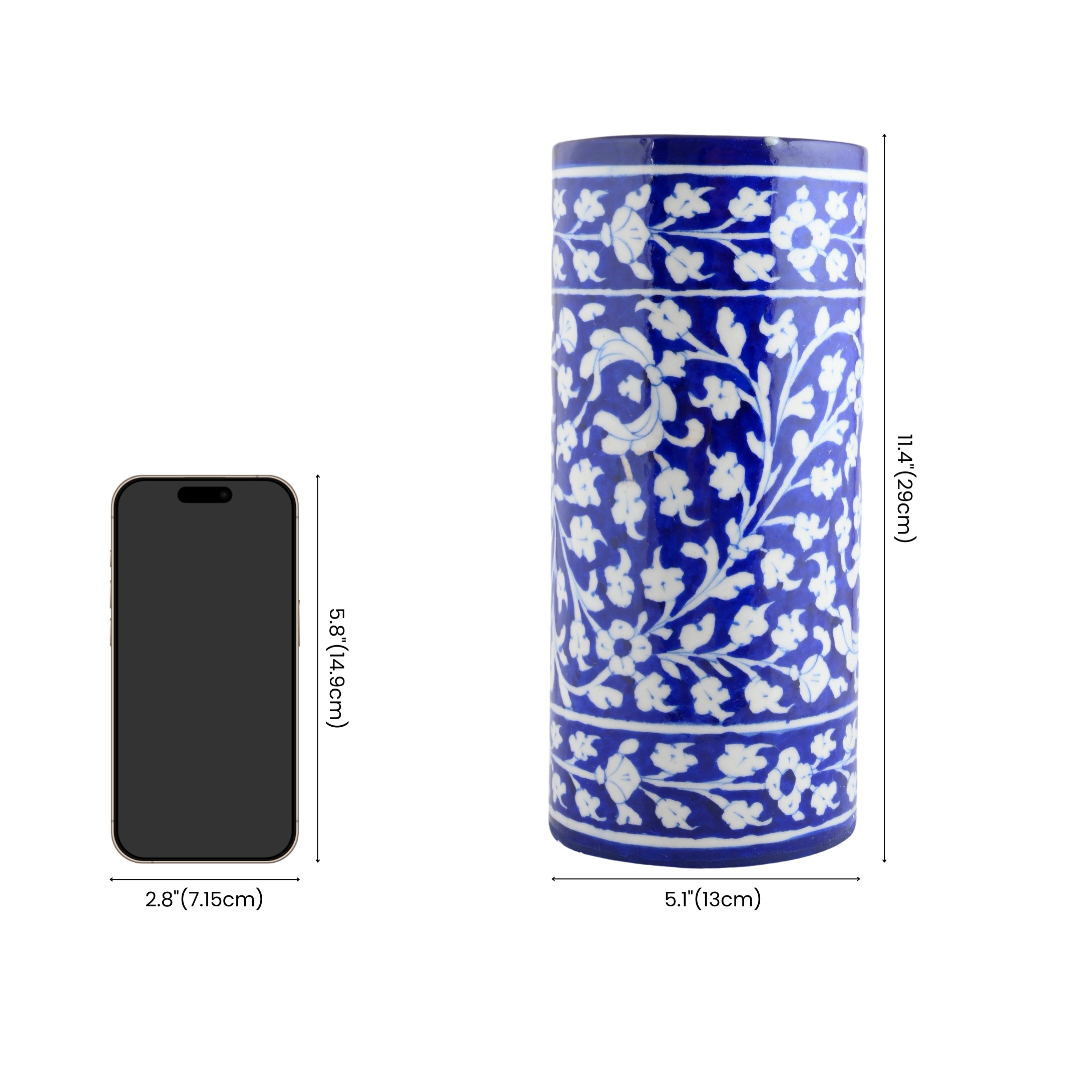 Blue Pottery Decorative Cylindrical Vase