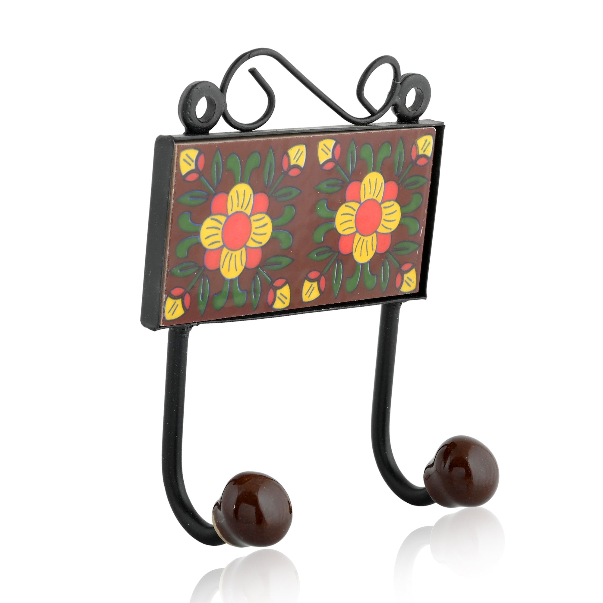 Blue Pottery Decorative Key Holder—Brown—2 Hooks