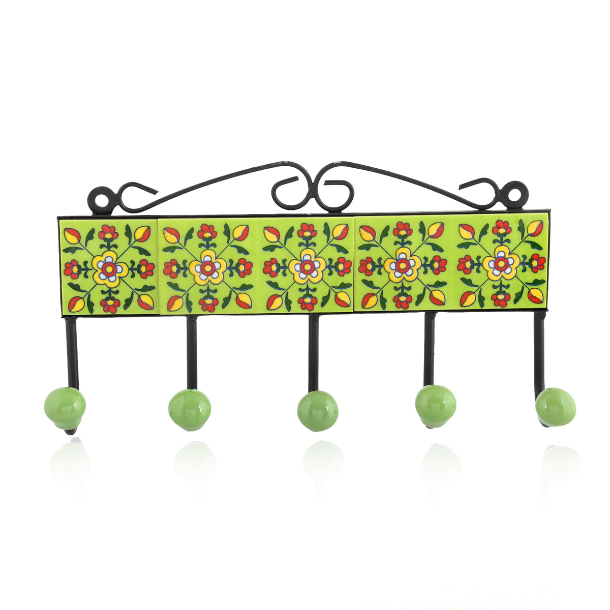 Blue Pottery Inspired Decorative Key Holder—Lime Green—5 Hooks – Natriel