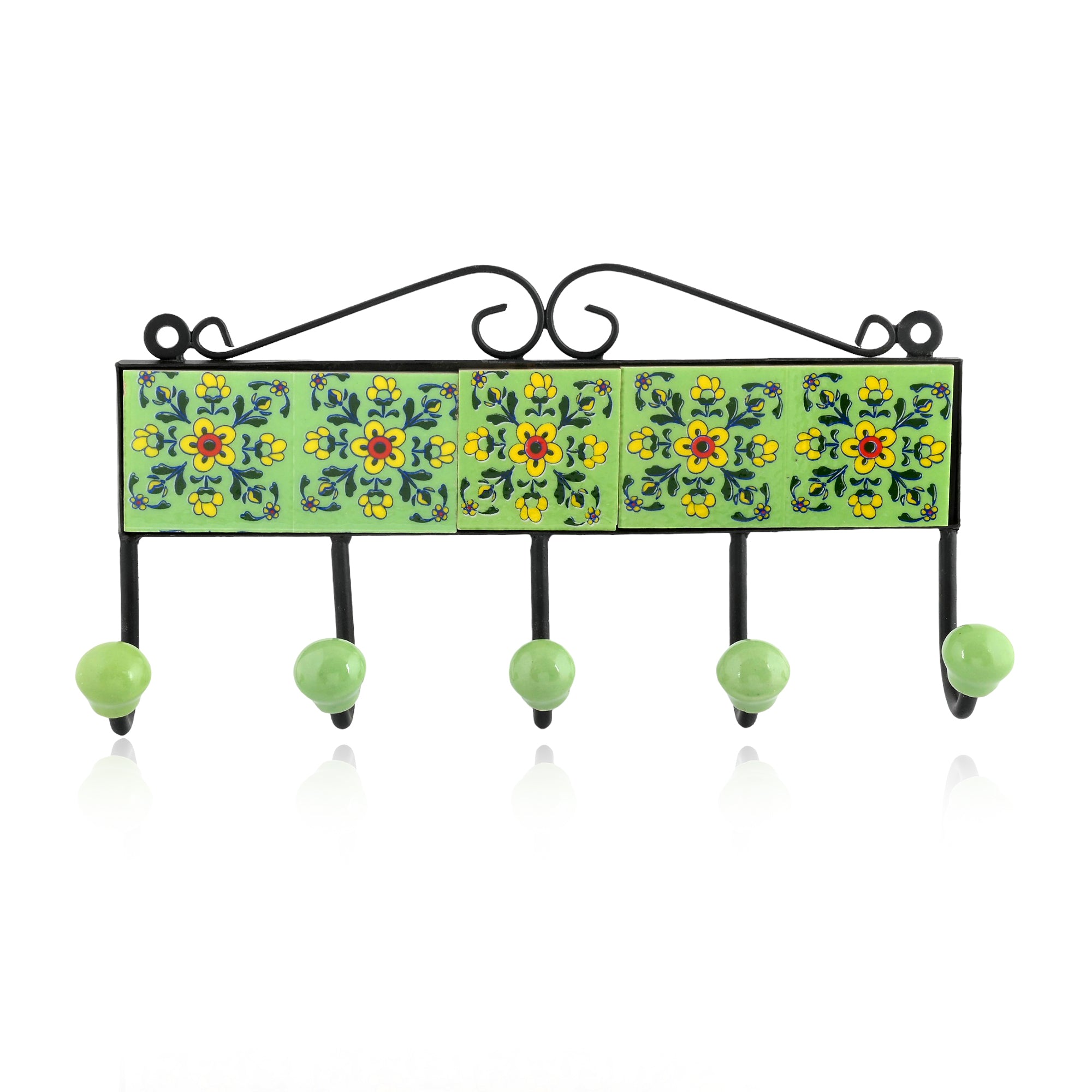 Blue Pottery Decorative Key Holder—Mint Green—5 Hooks