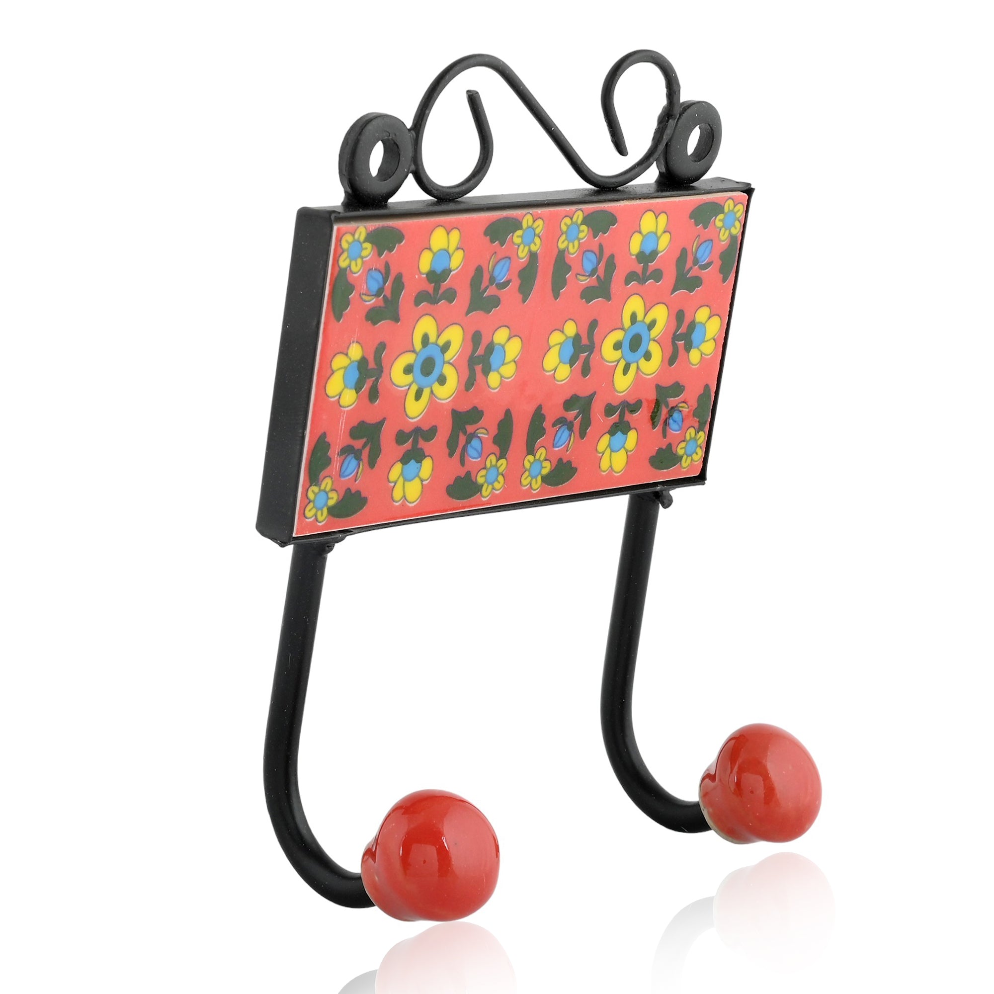 Blue Pottery Decorative Key Holder—Red—2 Hooks