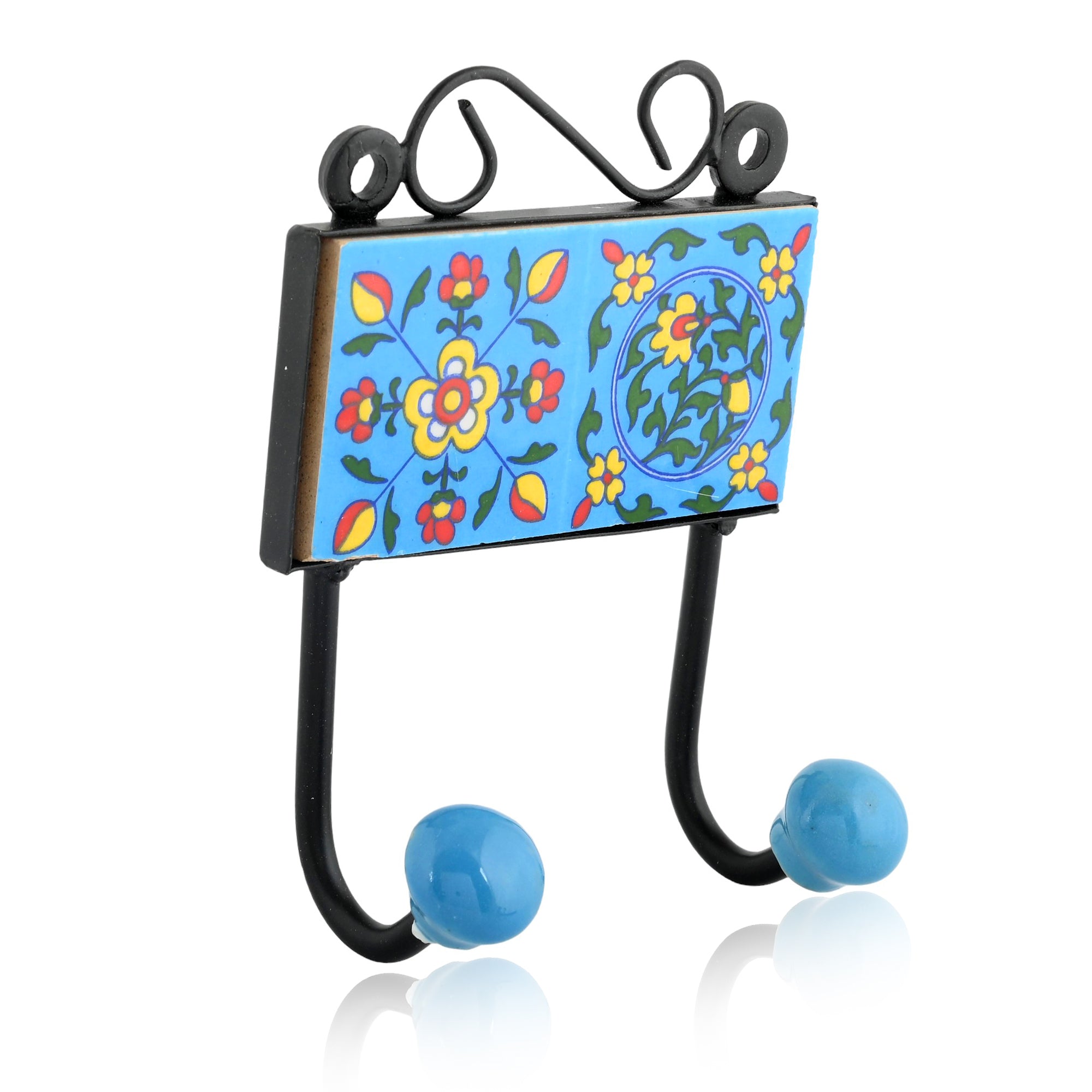 Blue Pottery Decorative Key Holder—Turquoise—2 Hooks