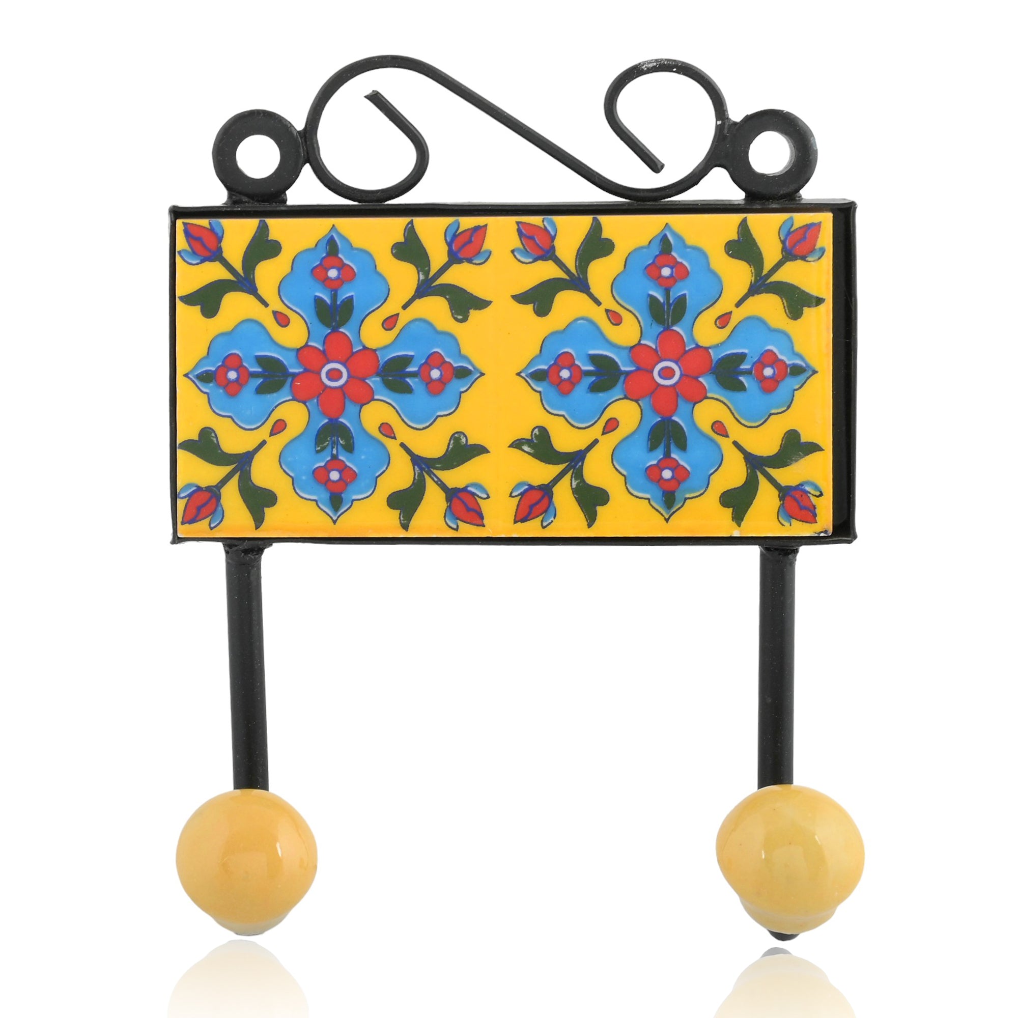 Blue Pottery Decorative Key Holder—Tuscany—2 Hooks