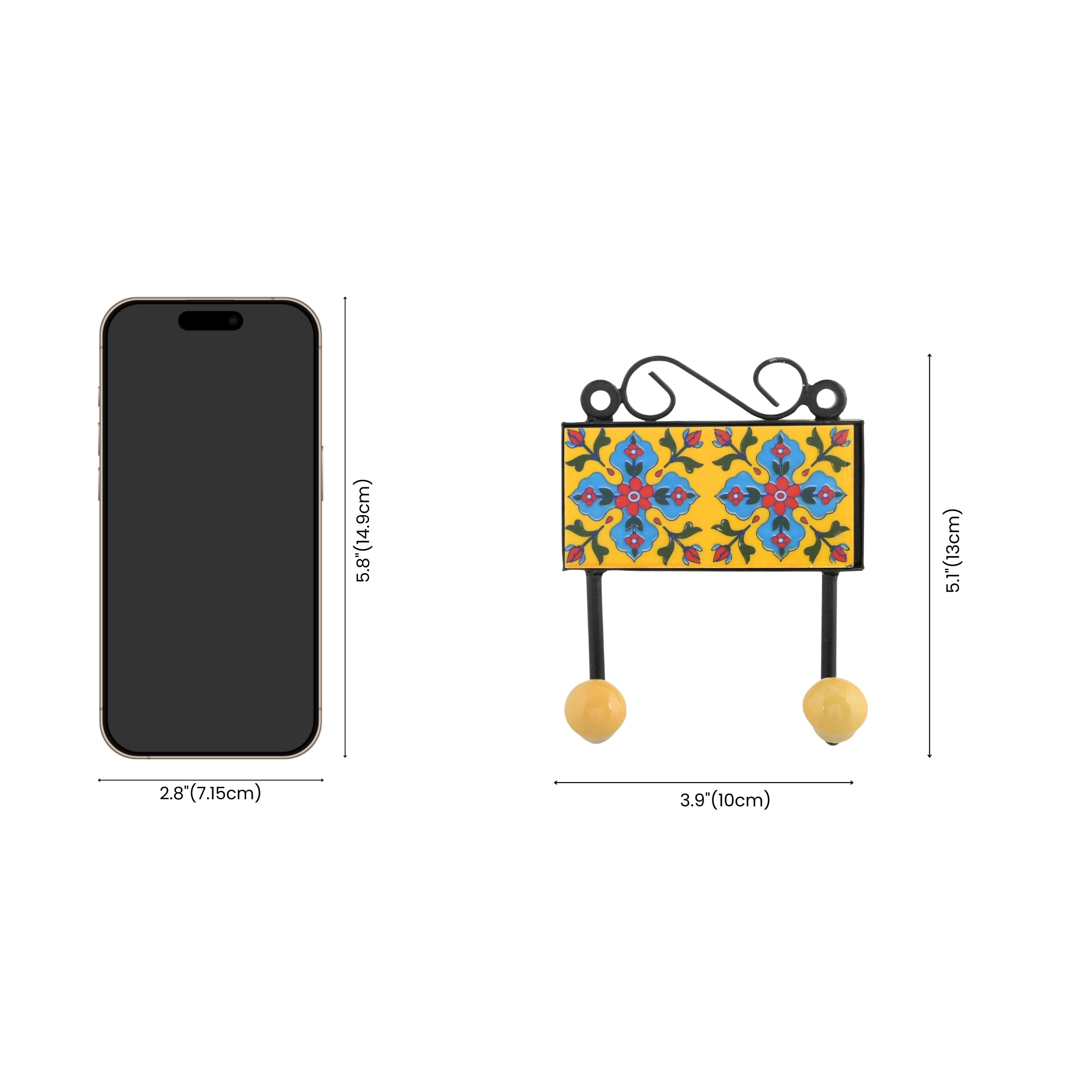 Blue Pottery Decorative Key Holder—Tuscany—2 Hooks