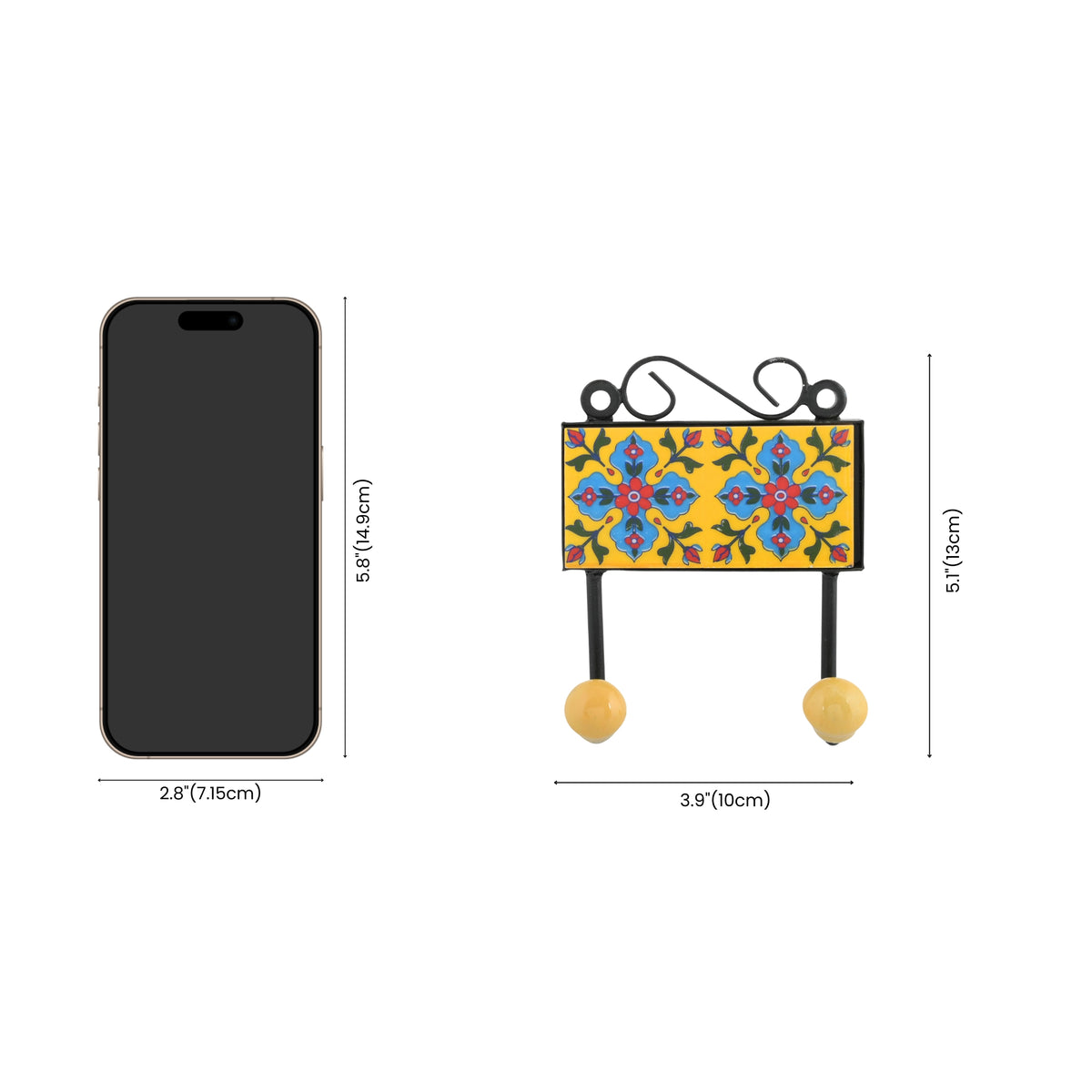 Blue Pottery Inspired Decorative Key Holder—Tuscany—2 Hooks – Natriel