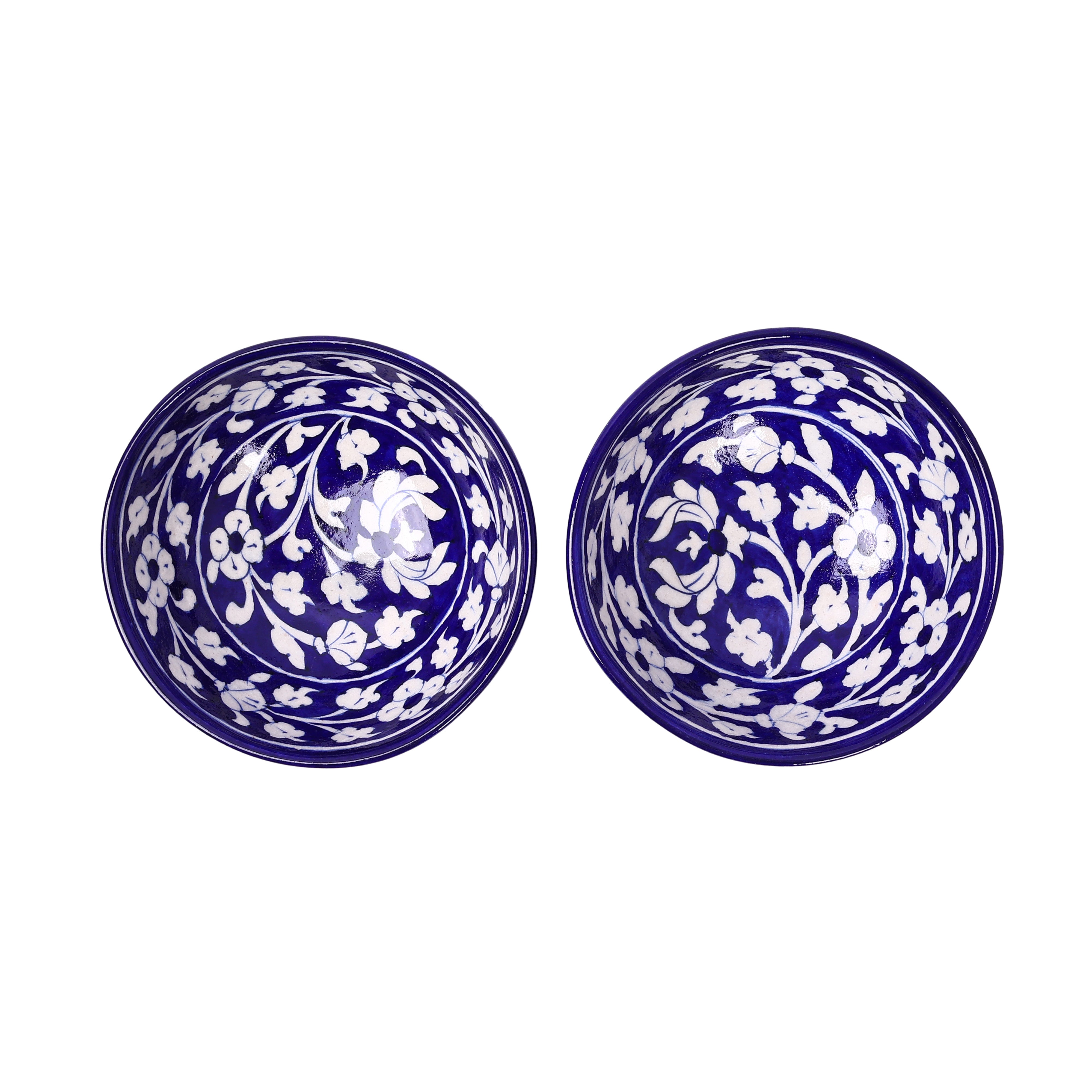 Blue Pottery Deep Blue Floral Bowls—Set of 2