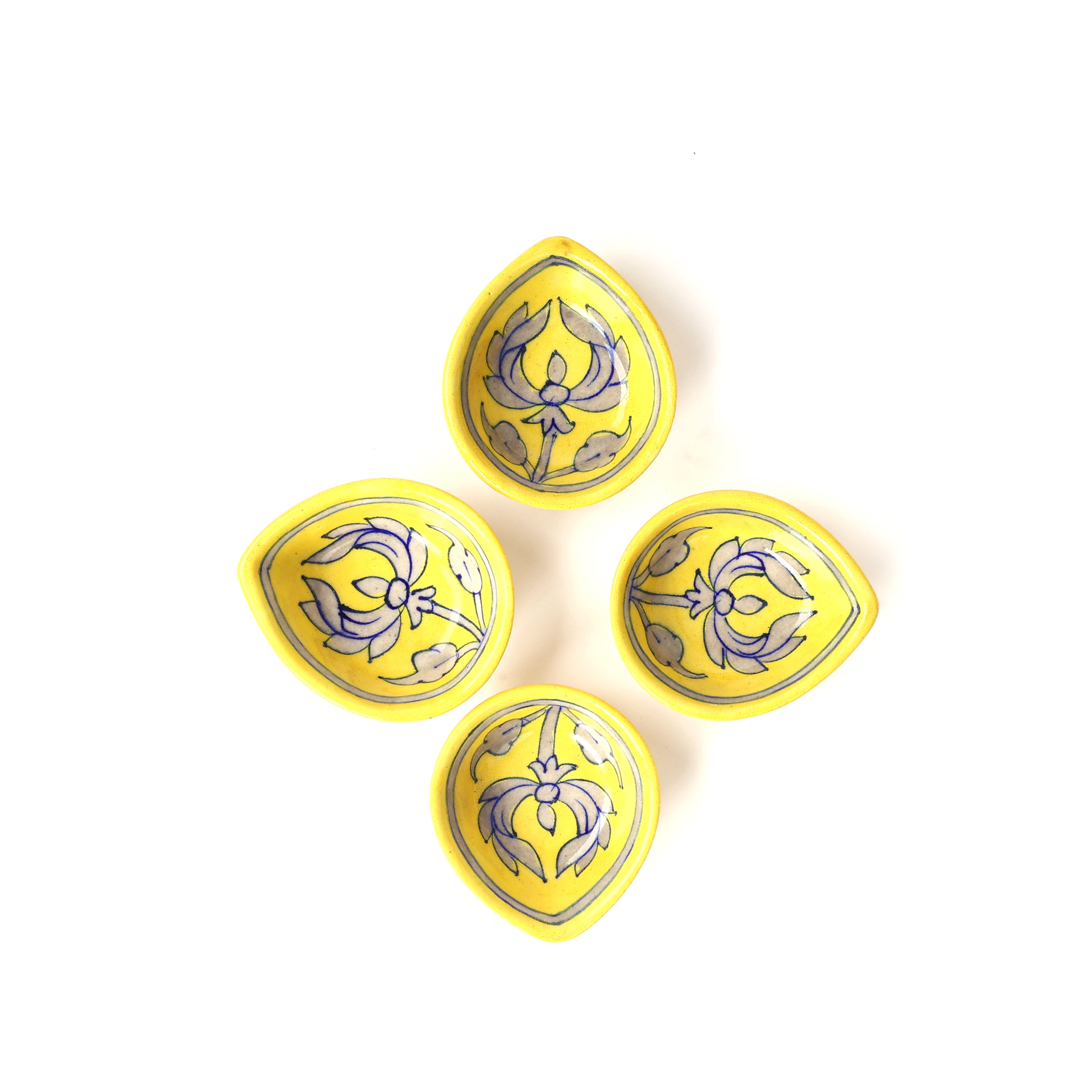 Blue Pottery Diyas - Set of 4 - Yellow