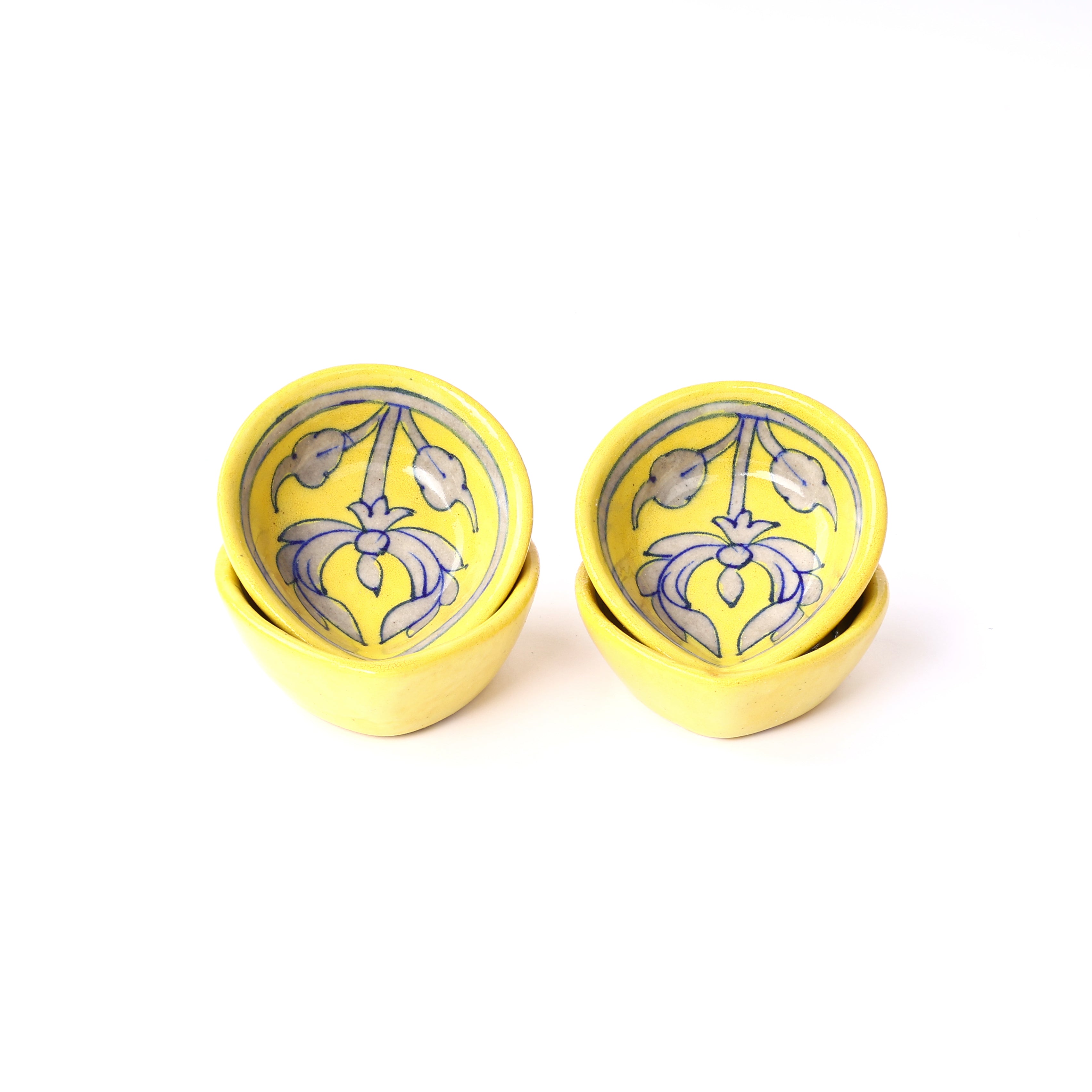 Blue Pottery Diyas - Set of 4 - Yellow