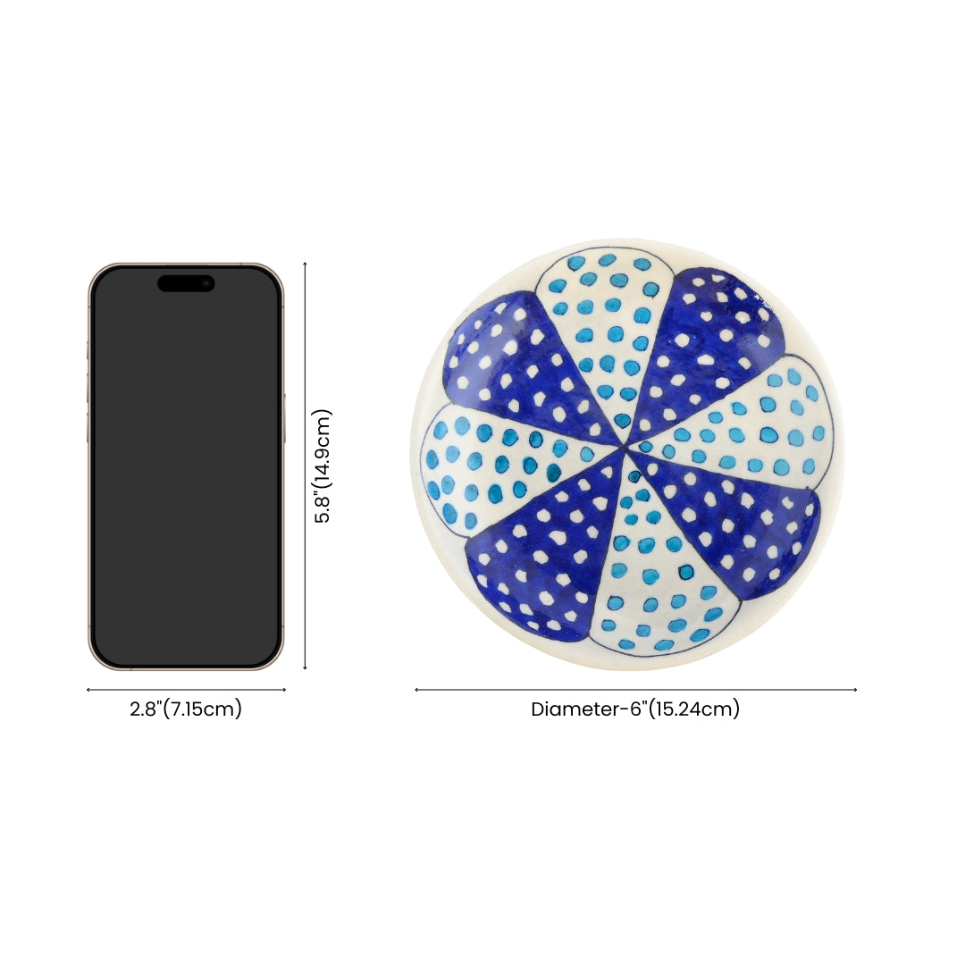 Blue Pottery Dotted Pattern Decorative Plate—White and Blue—6”