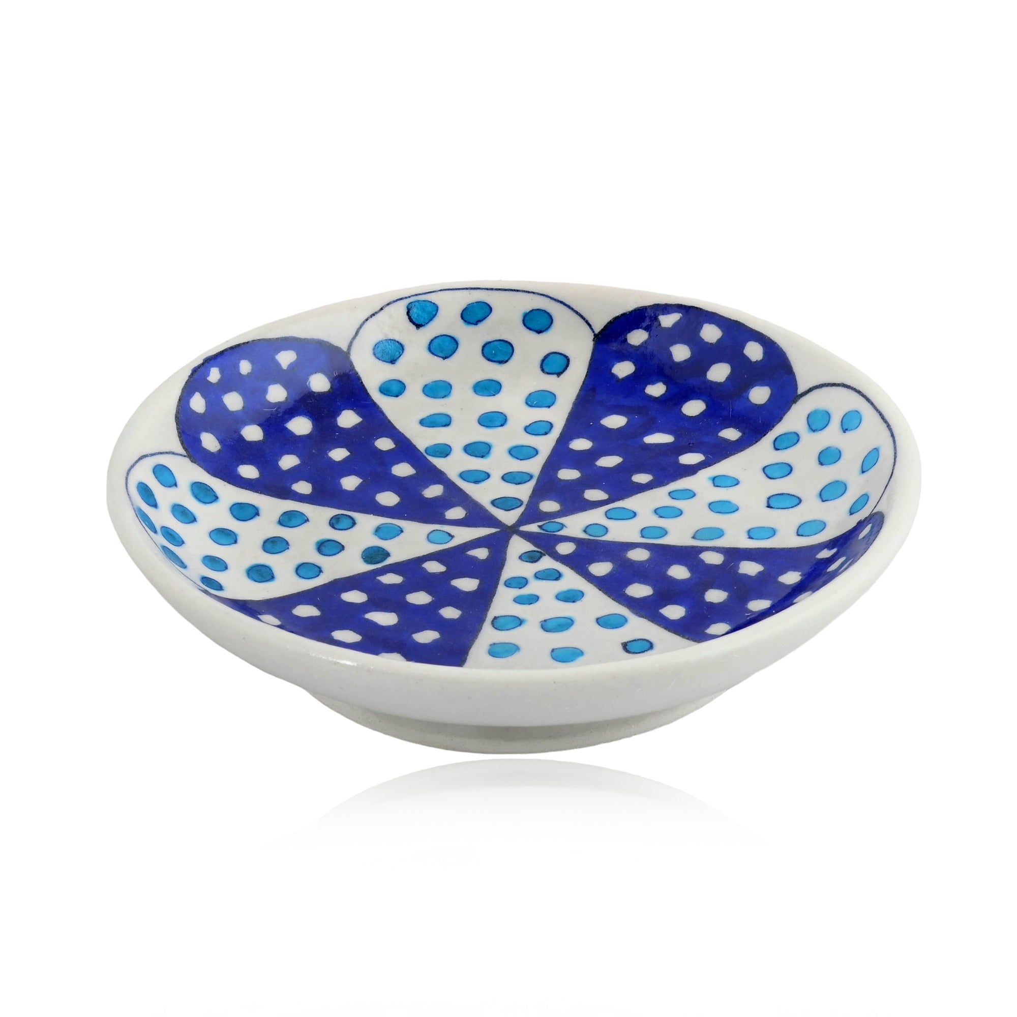 Blue Pottery Dotted Pattern Decorative Plate—White and Blue—6”