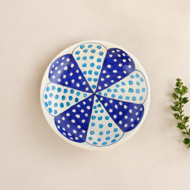 Blue Pottery Dotted Pattern Decorative Plate—White and Blue—6”