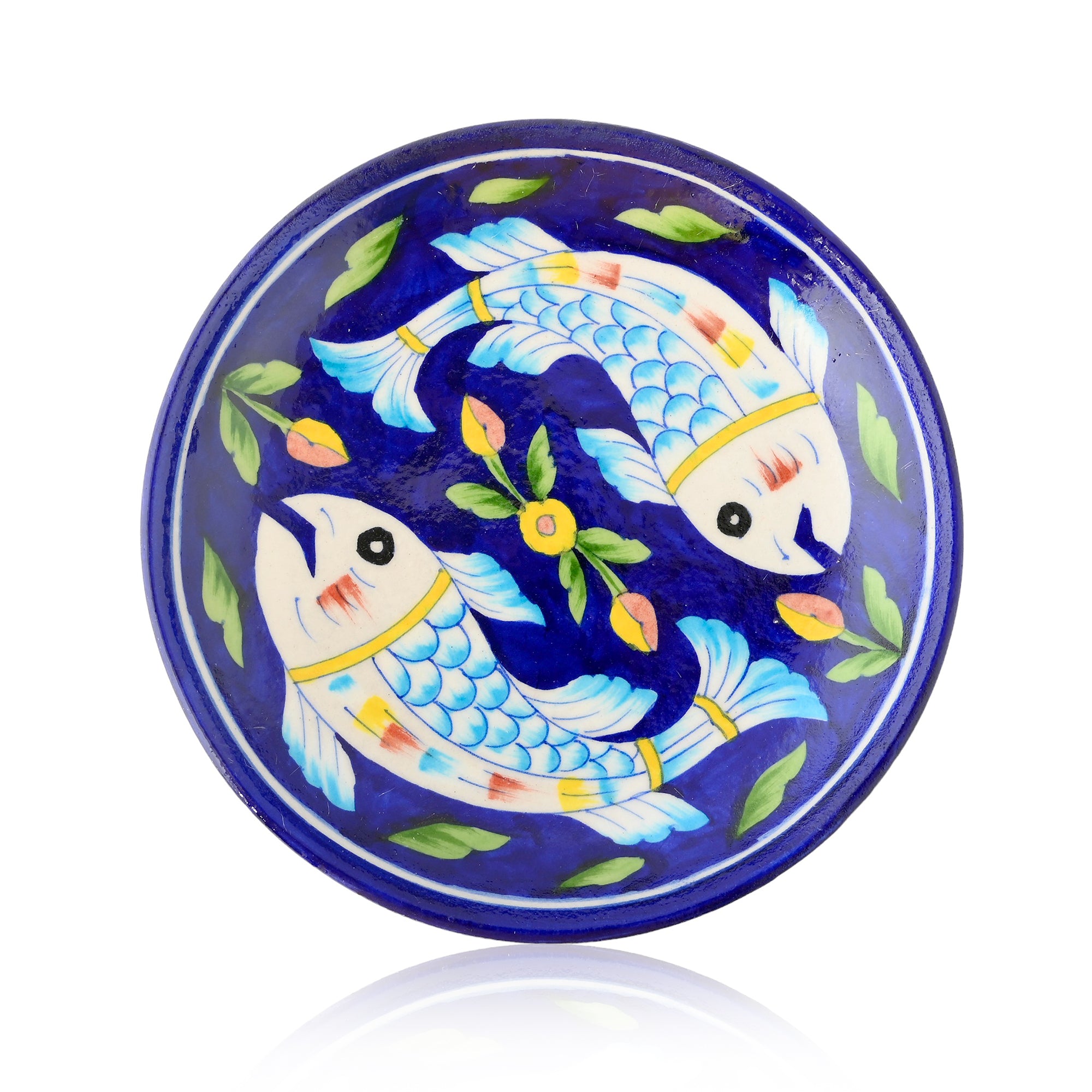 Blue Pottery Fish Pattern Decorative Plate—Blue —8”