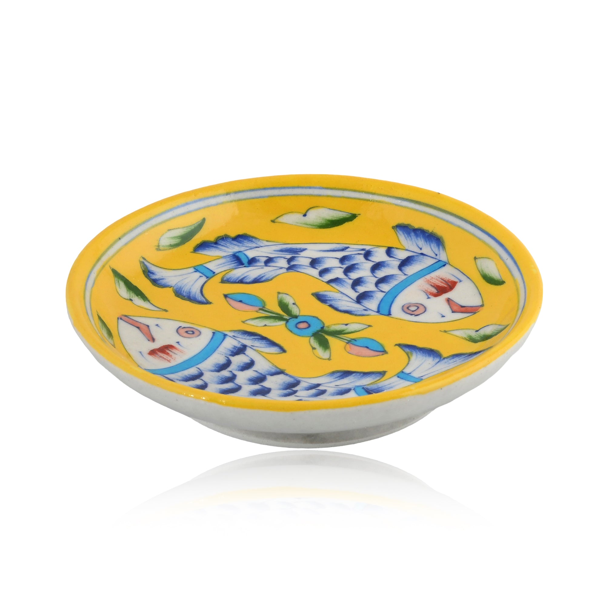 Blue Pottery Fish Pattern Decorative Plate—Yellow —6”