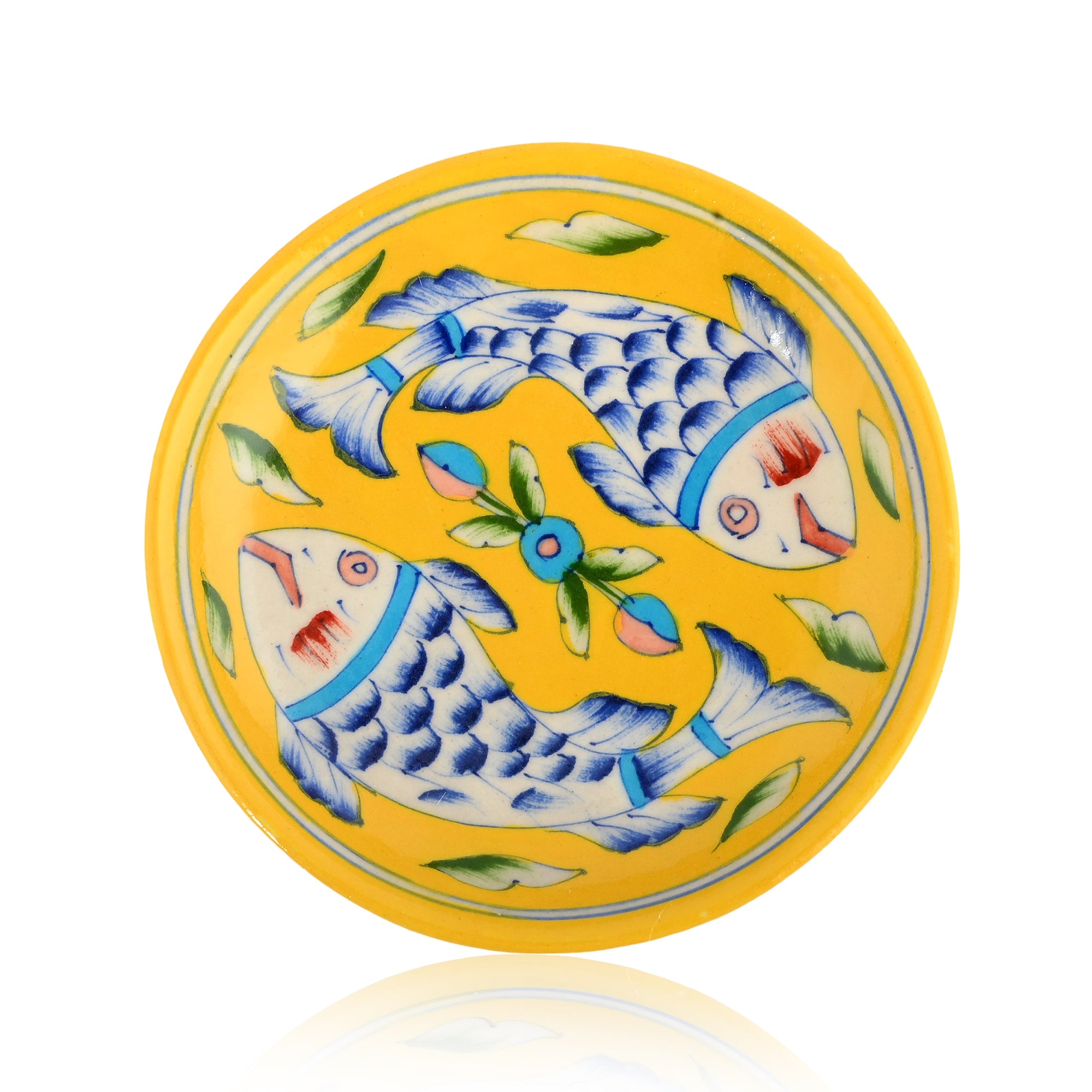 Blue Pottery Fish Pattern Decorative Plate—Yellow —6”
