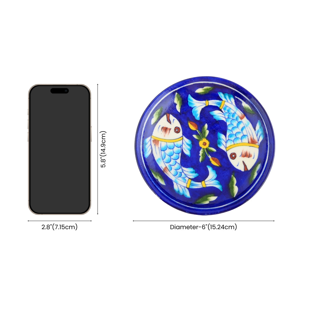 Blue Pottery Fish Pattern Decorative Plate—Blue —6”