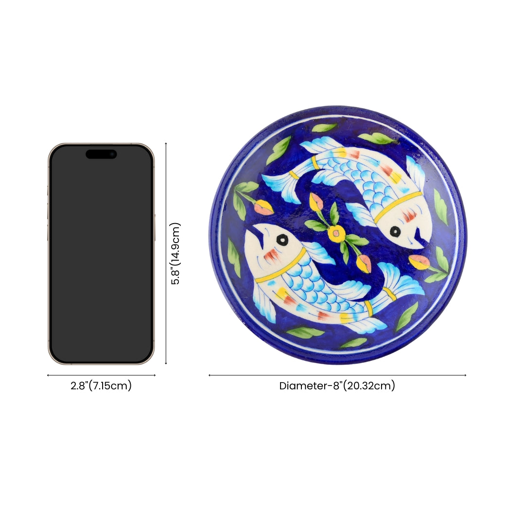 Blue Pottery Fish Pattern Decorative Plate—Blue —8”