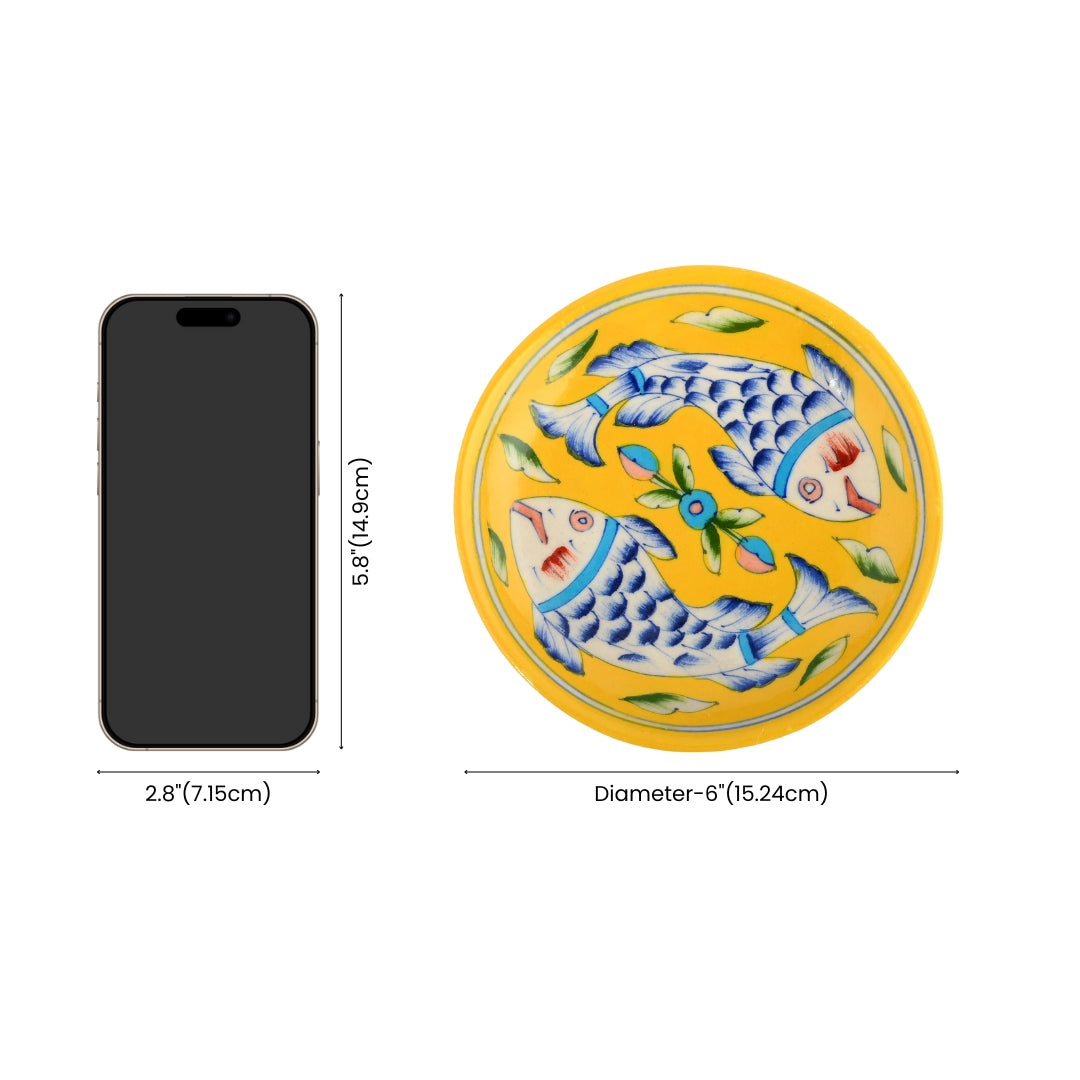 Blue Pottery Fish Pattern Decorative Plate—Yellow —6”