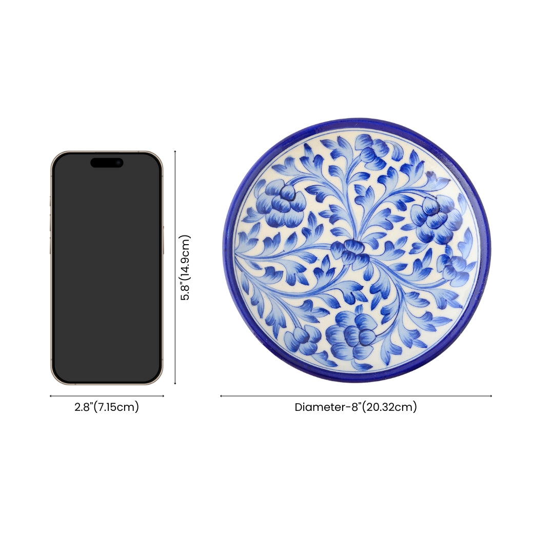 Blue Pottery Floral Pattern Decorative Plate—Blue and White—8”