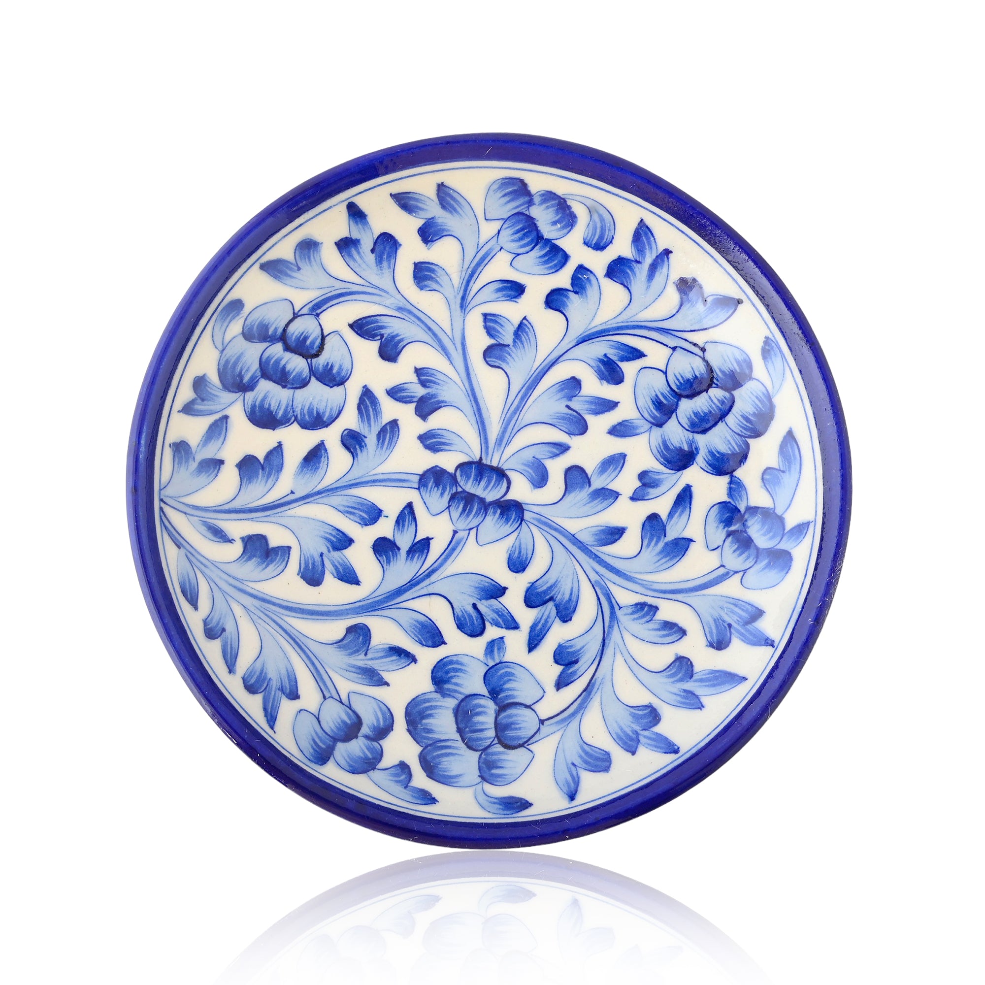 Blue Pottery Floral Pattern Decorative Plate—Blue and White—8”