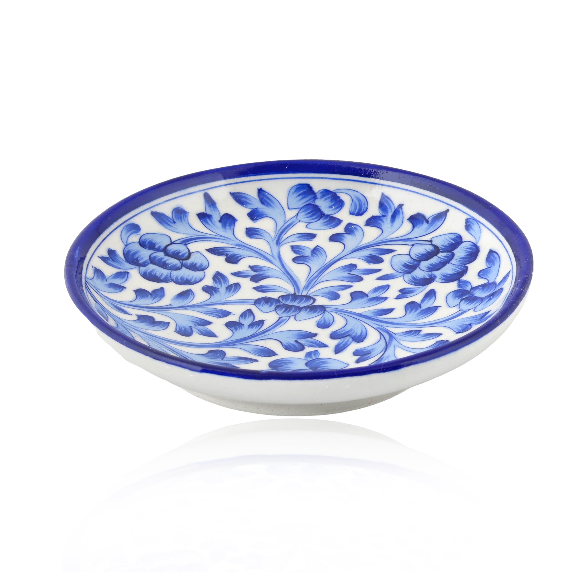 Blue Pottery Floral Pattern Decorative Plate—Blue and White—8”