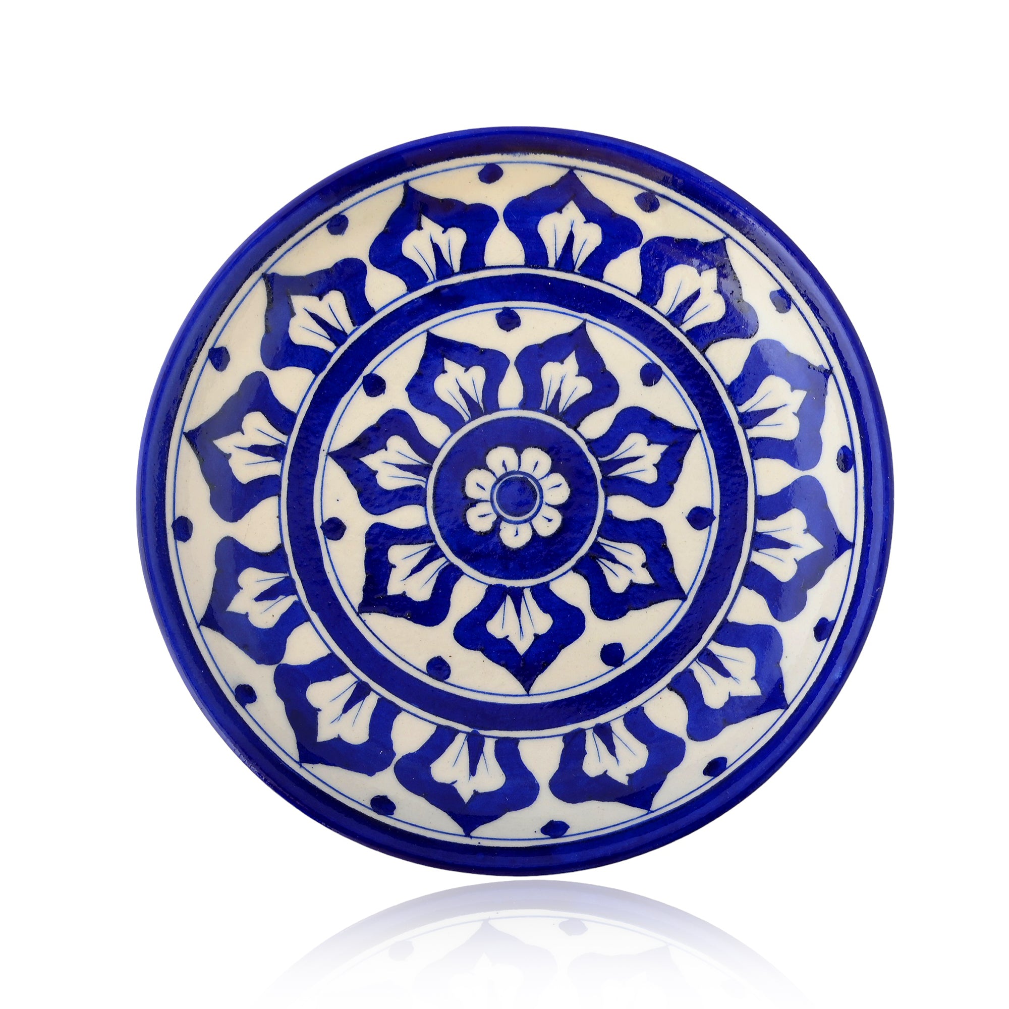 Blue Pottery Floral Pattern Decorative Plate—Cobalt Blue—8”