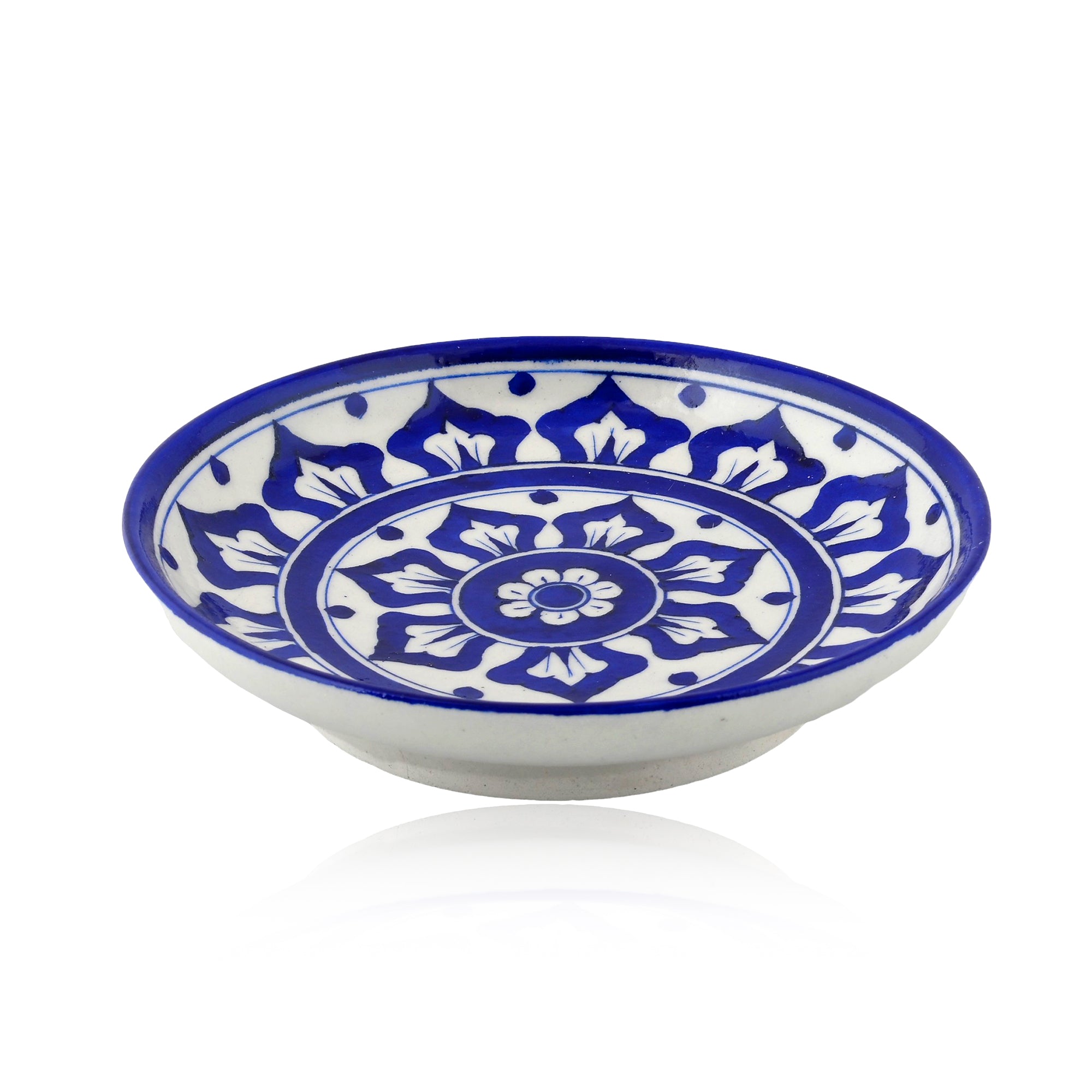Blue Pottery Floral Pattern Decorative Plate—Cobalt Blue—8”