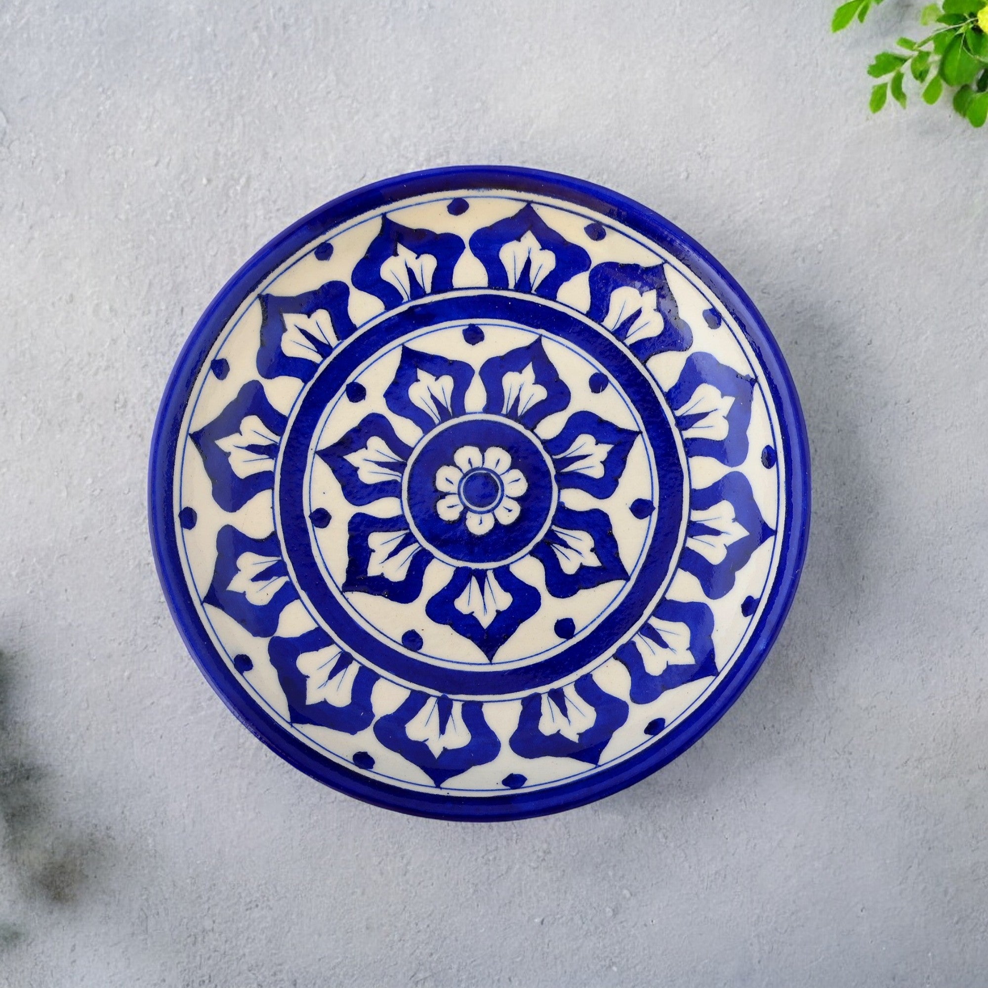 Blue Pottery Floral Pattern Decorative Plate—Cobalt Blue—8”