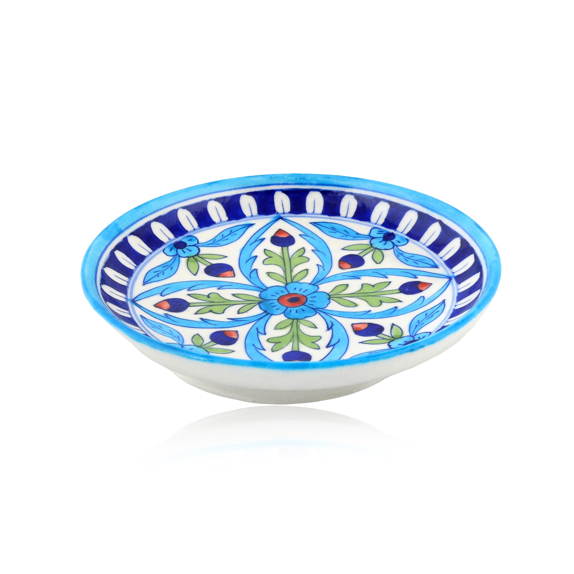 Blue Pottery Floral Pattern Decorative Plate—Cyan Blue—8”