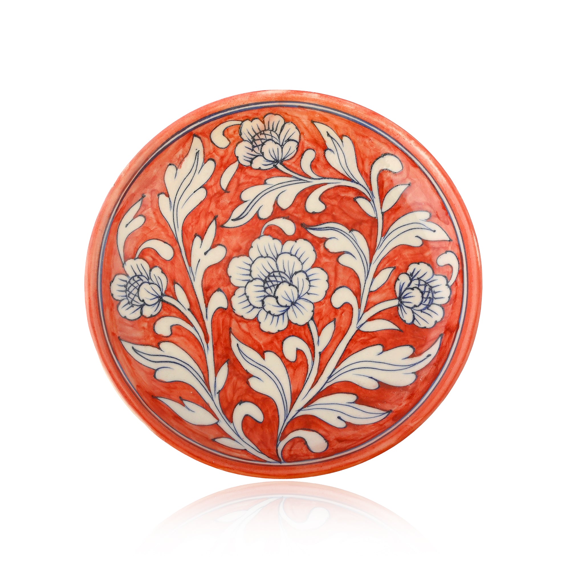 Blue Pottery Floral Pattern Decorative Plate—Red—8”
