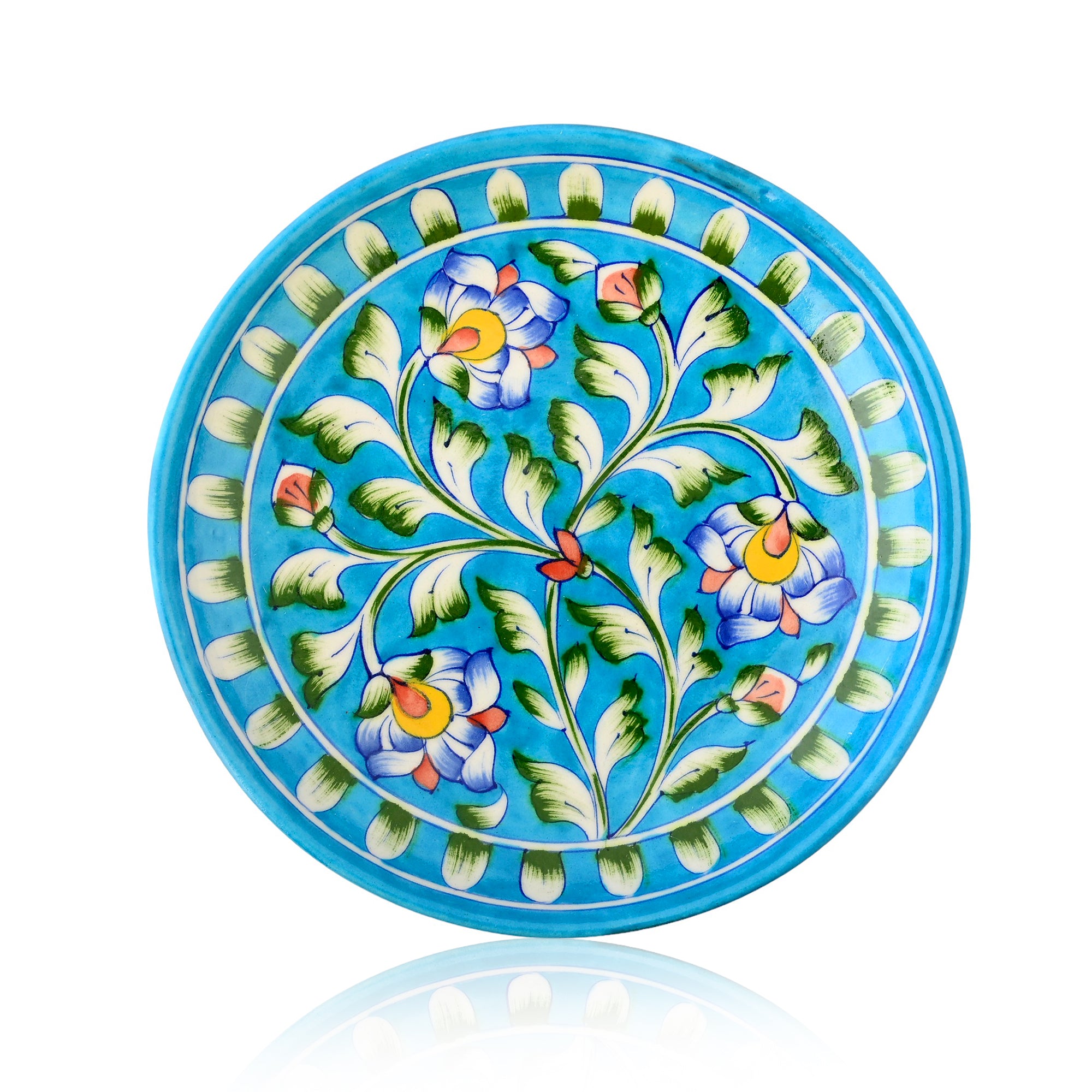 Blue Pottery Floral Pattern Decorative Plate—Turquoise—8”