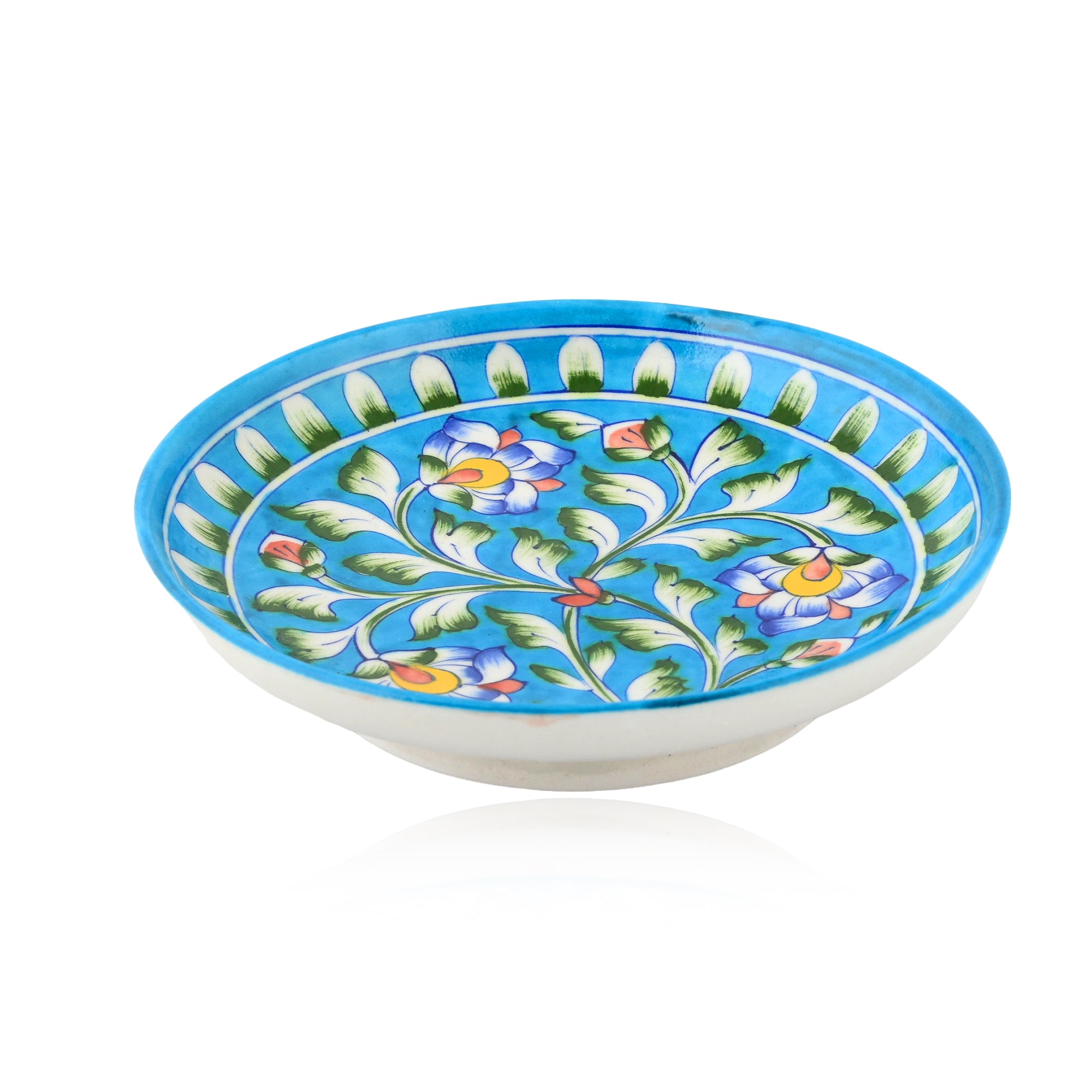 Blue Pottery Floral Pattern Decorative Plate—Turquoise—8”