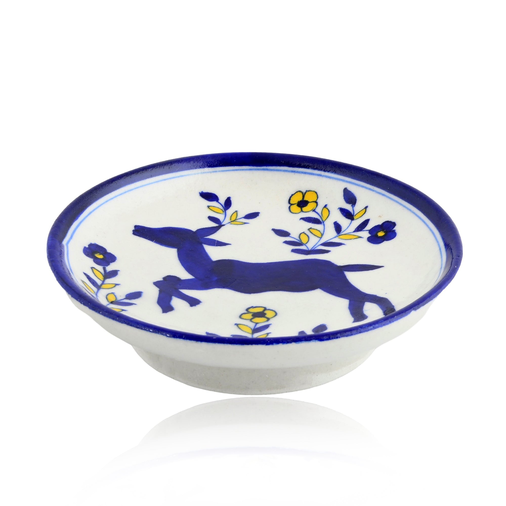 Blue Pottery Floral Pattern Decorative Plate—White and Blue—6”