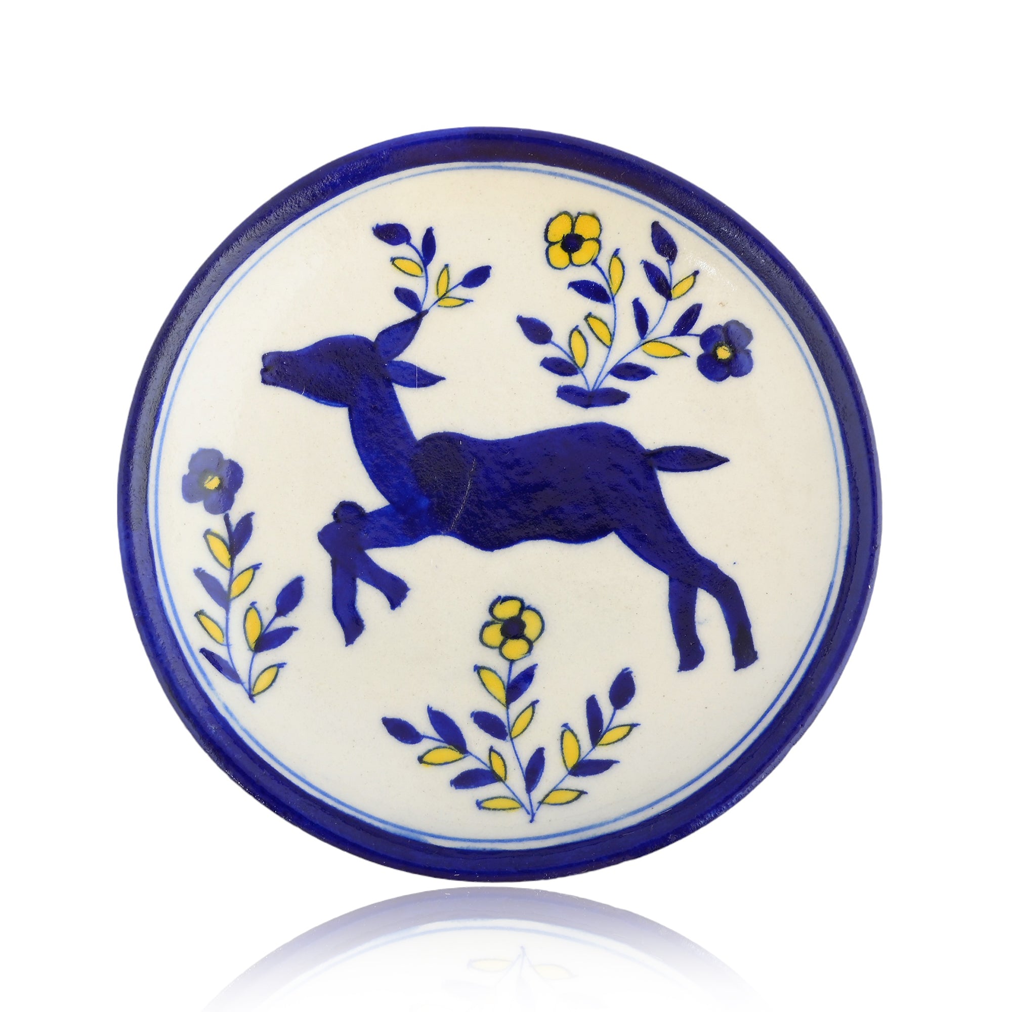 Blue Pottery Floral Pattern Decorative Plate—White and Blue—6”