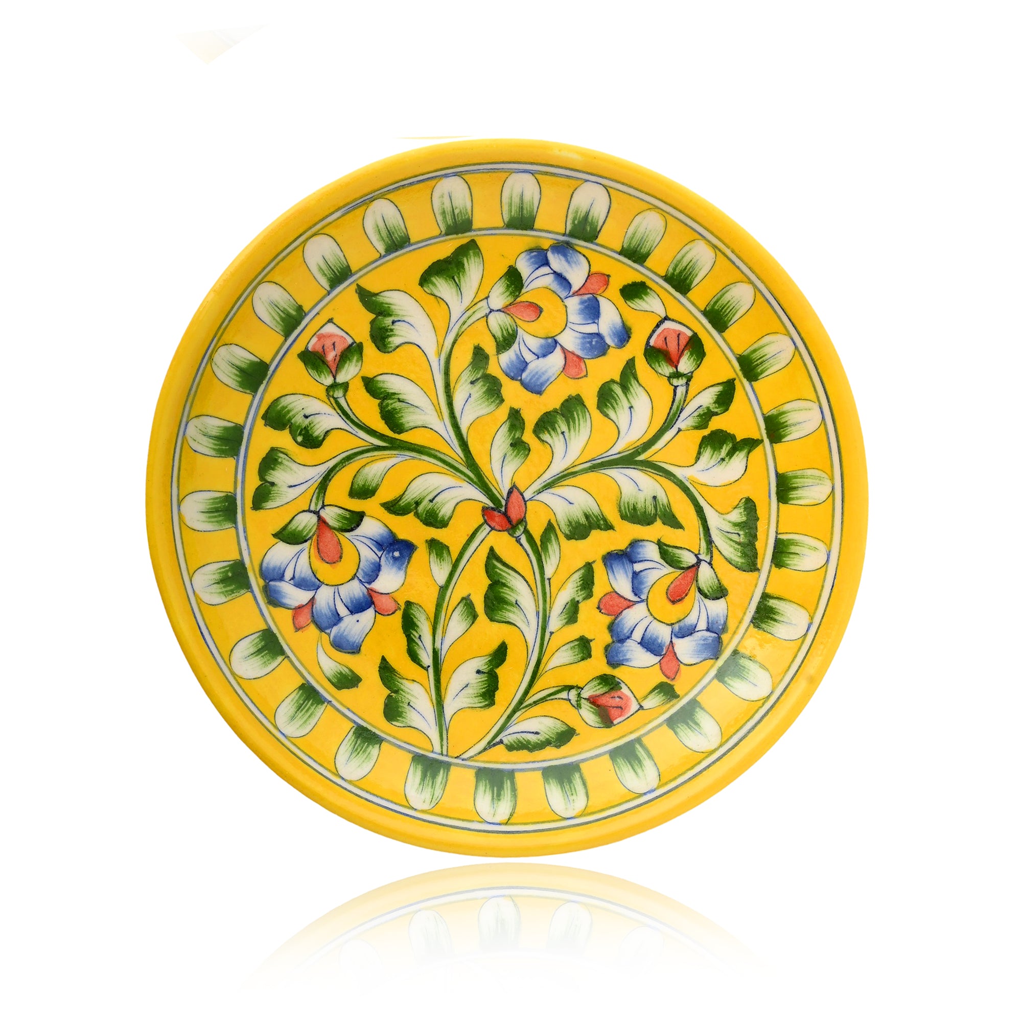 Blue Pottery Floral Pattern Decorative Plate—Yellow—8”