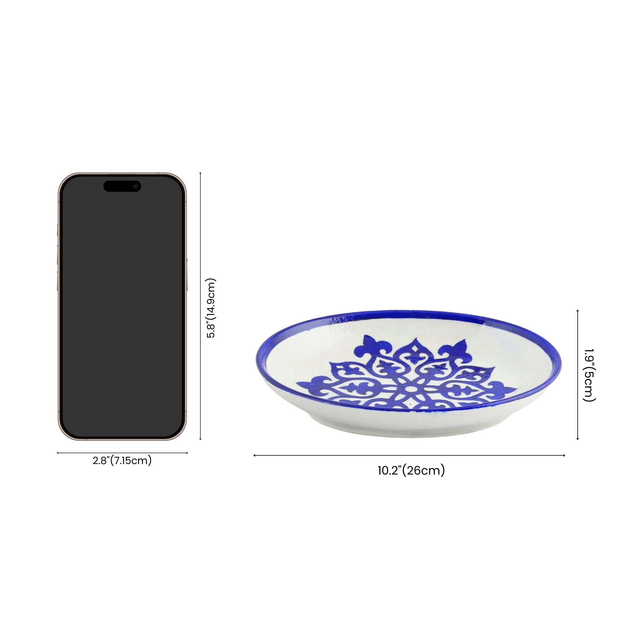 Blue Pottery Floral Pattern Decorative Rice Plate—Blue