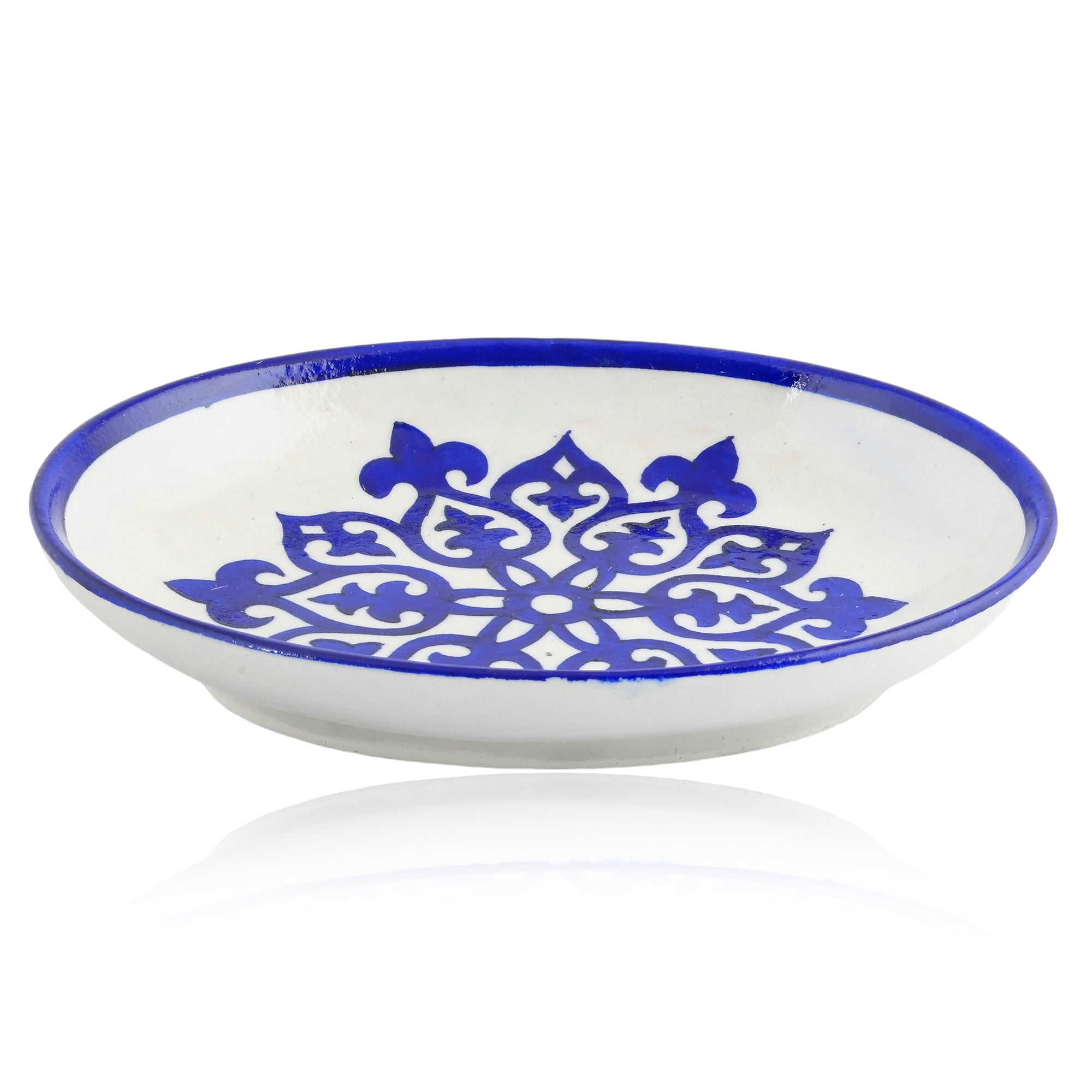 Blue Pottery Floral Pattern Decorative Rice Plate—Blue