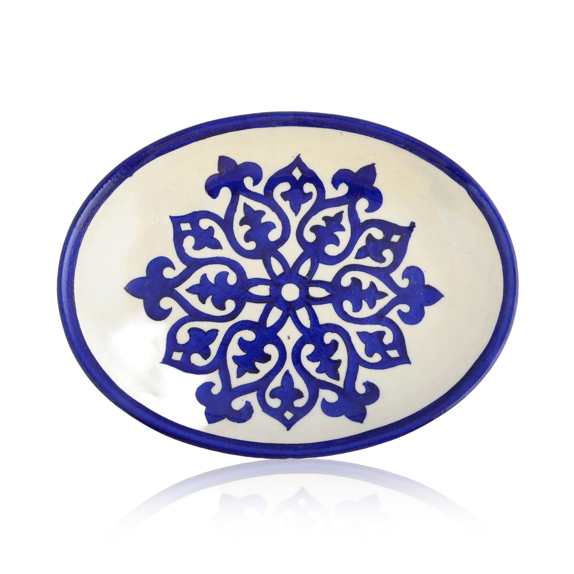 Blue Pottery Floral Pattern Decorative Rice Plate—Blue