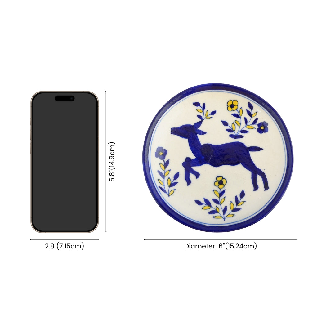 Blue Pottery Floral Pattern Decorative Plate—White and Blue—6”