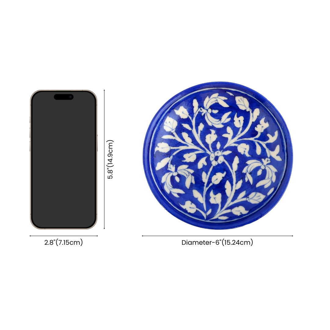 Blue Pottery Floral Pattern Decorative Plate—Cobalt Blue—6”